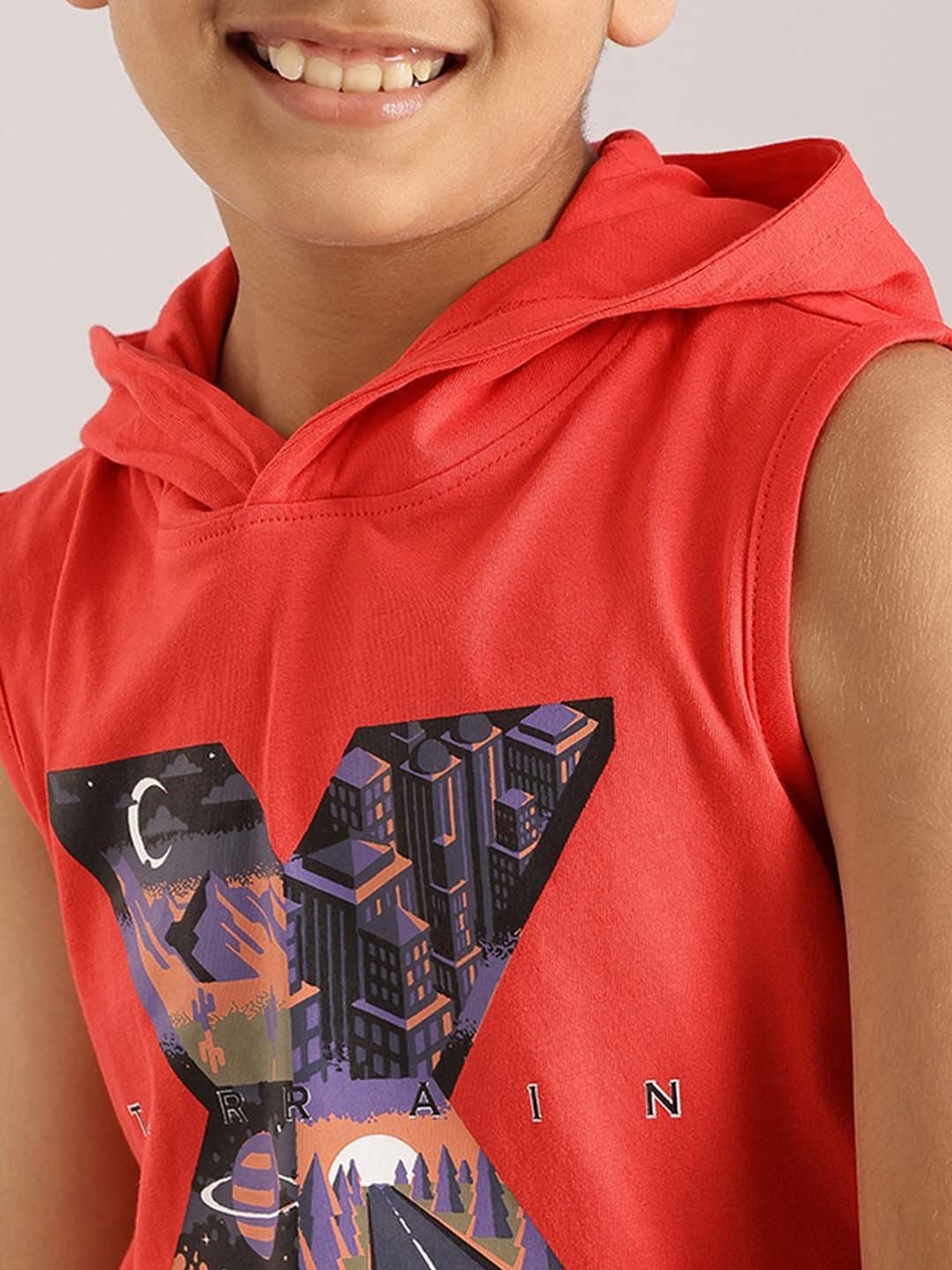 Indian Terrain Boys Red Cotton Printed T-Shirt