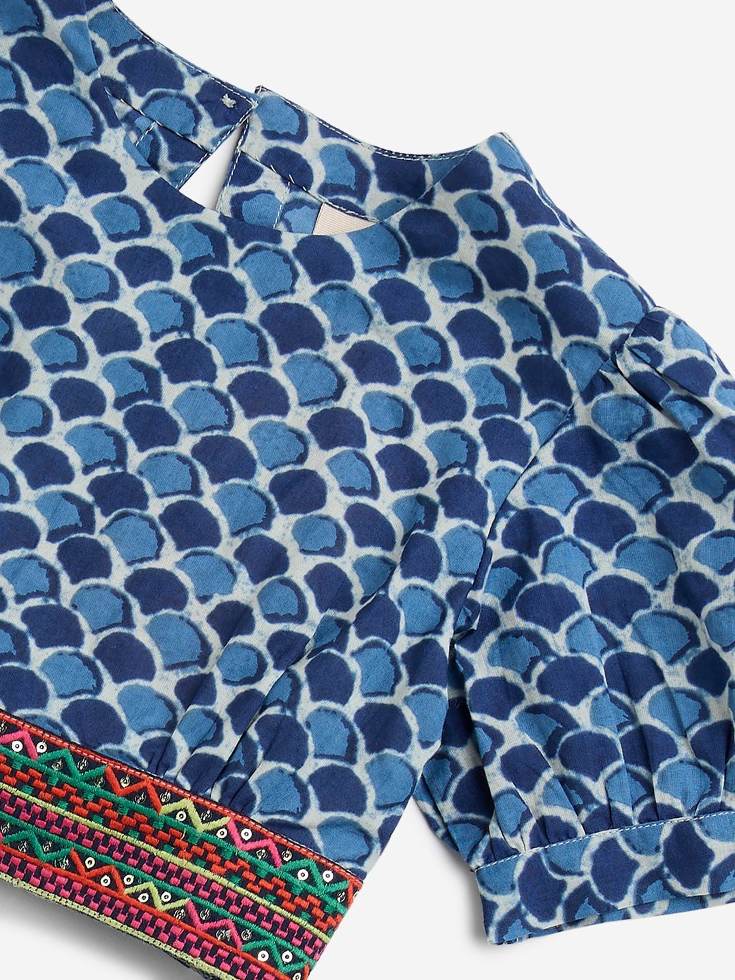 Utsa Kids by Westside Indigo Embellished and Knot-Detail Cotton Blouse