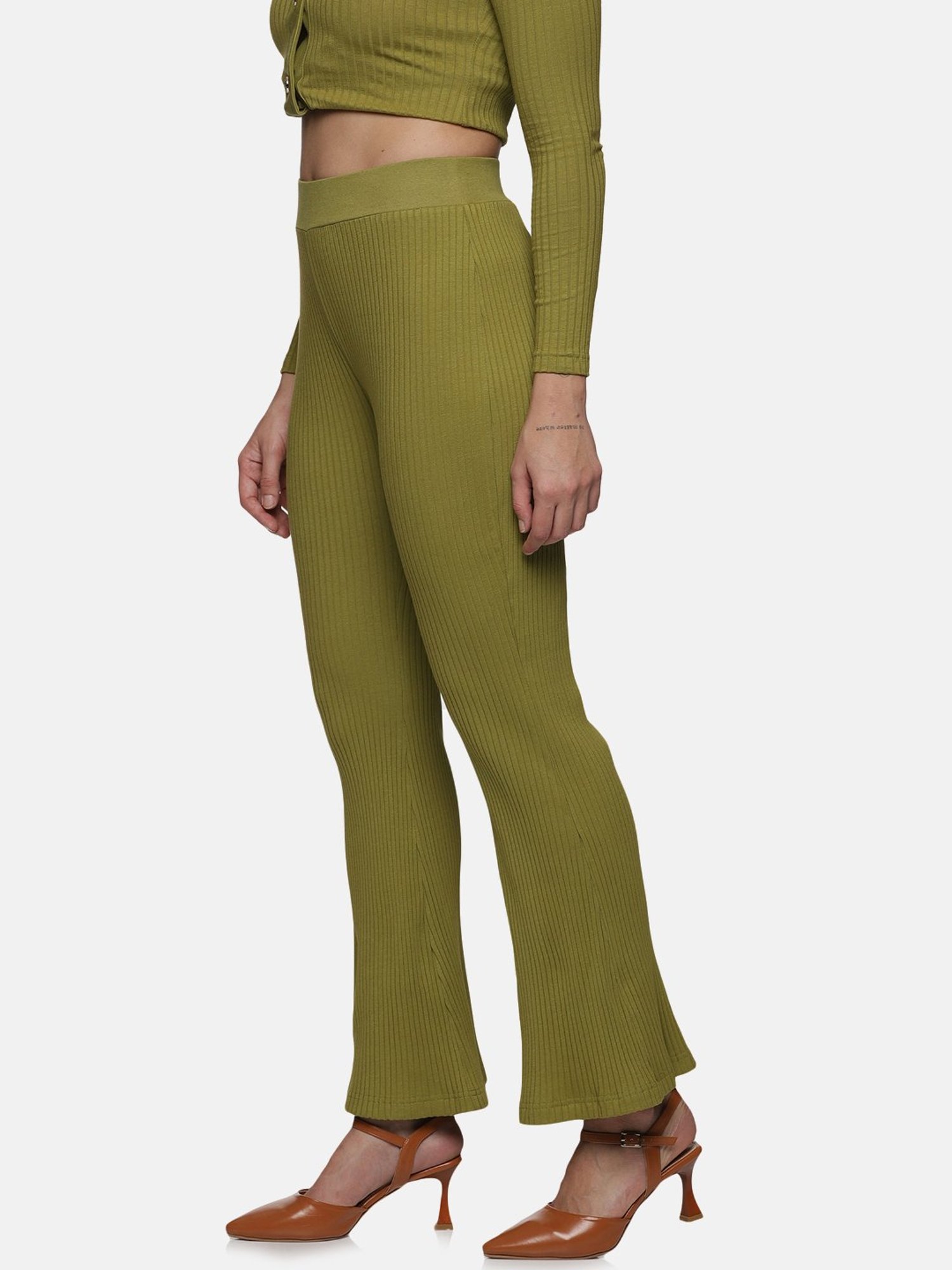 ISU Olive Cotton Slim Fit High Rise Pants