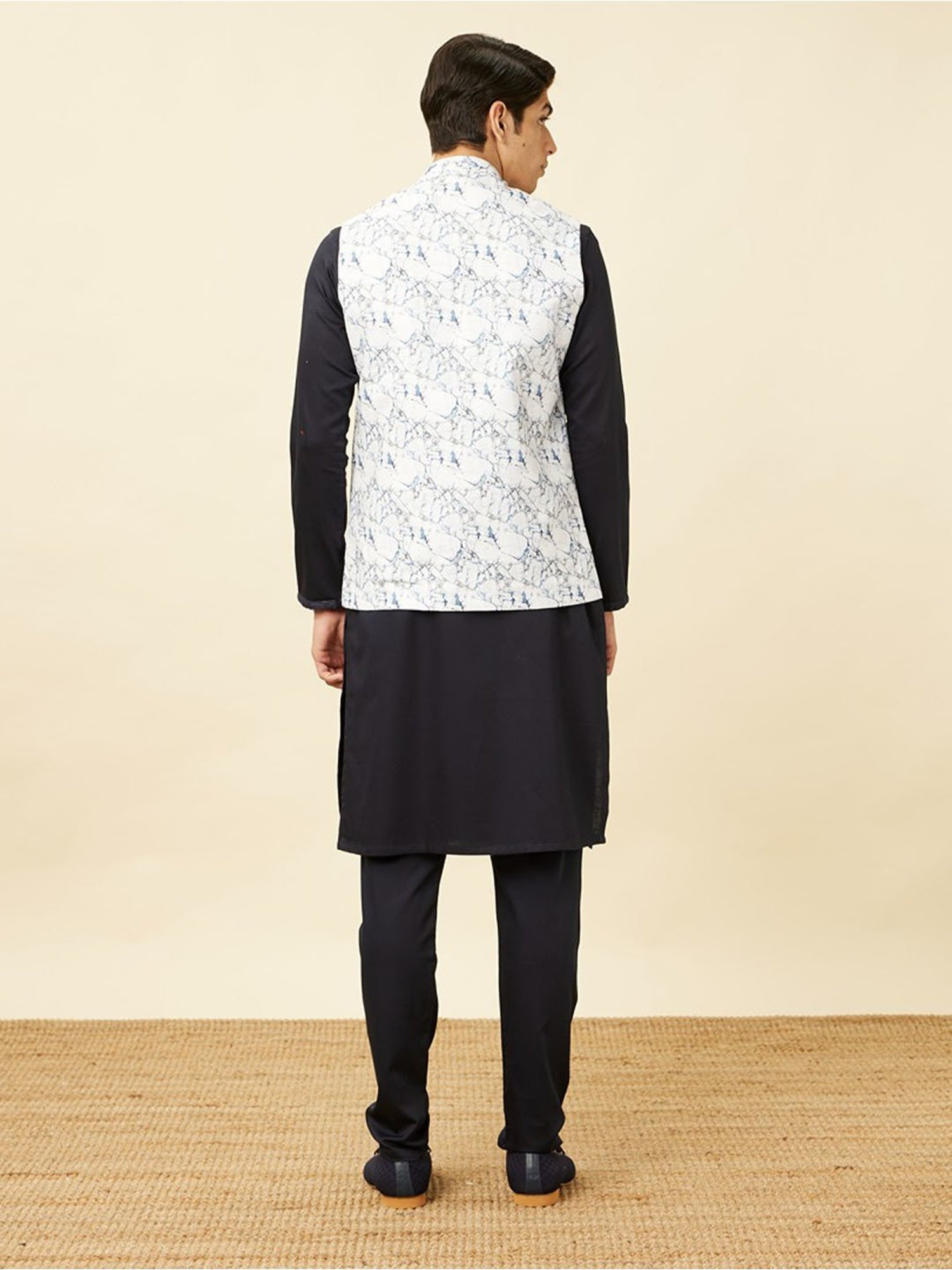 Manyavar White Regular Fit Printed Nehru Jacket