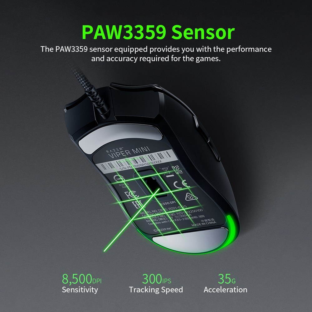 Razer Viper Mini 61g Lightweight Wired Mouse 8500DPI PAW3359 Optical Sensor Chroma RGB Gaming Mouse Mice SPEEDFLEX Cable