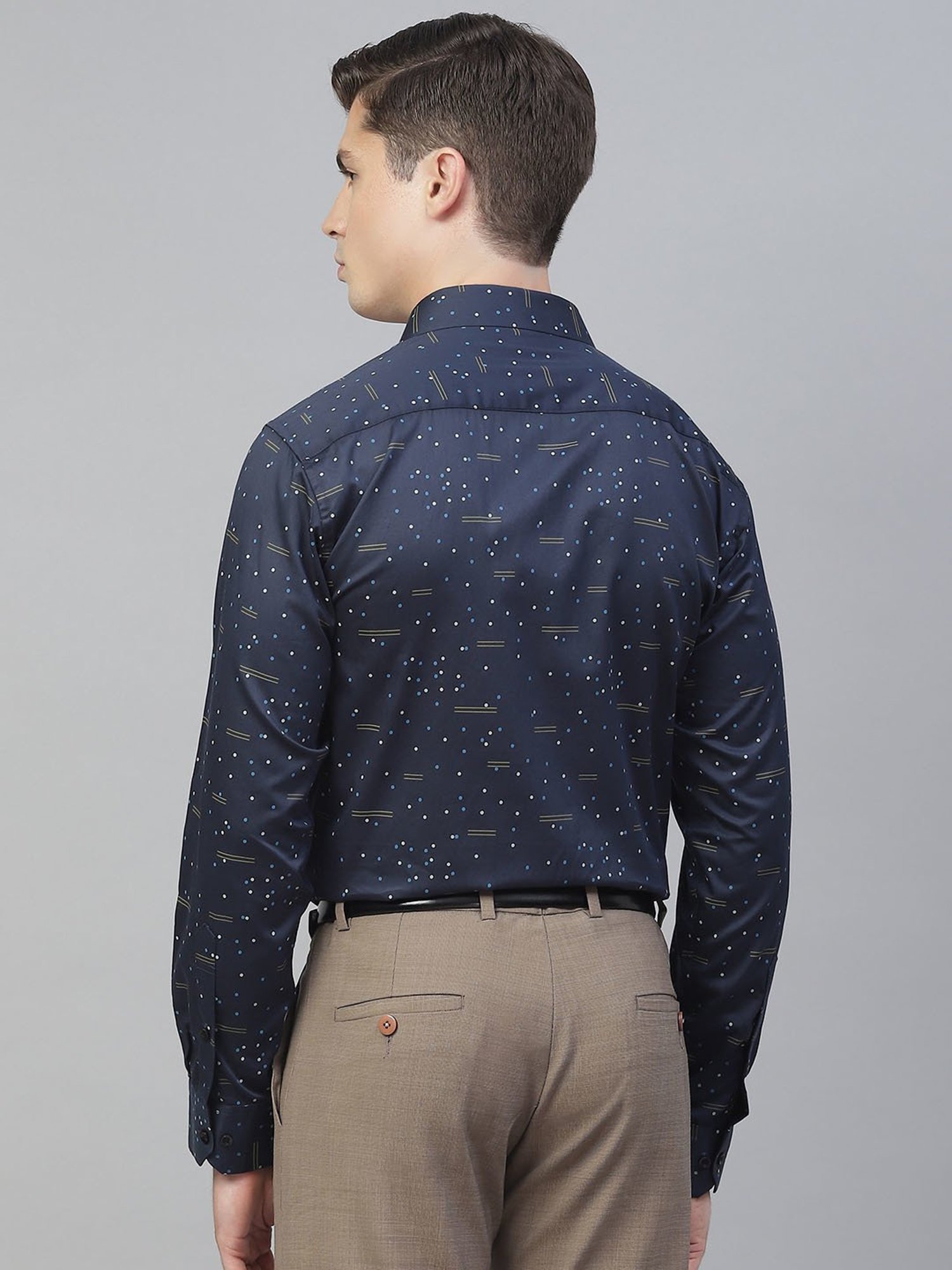 ManQ Blue Cotton Regular Fit Printed Shirt