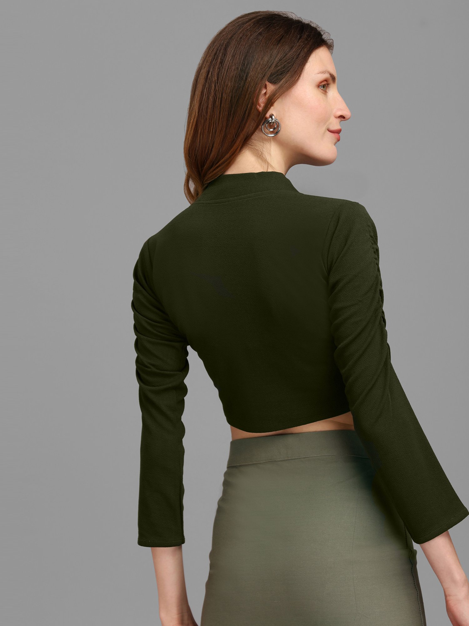 PURVAJA Dark Olive Regular Fit Crop Top