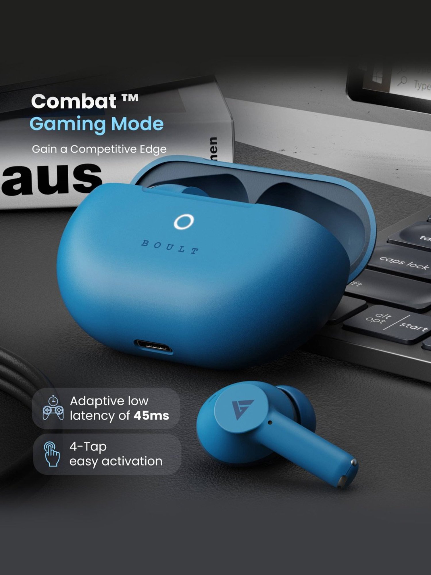 Boult Audio W40 In Ear BT Earbuds with Quad Mic ENC & 48H Battery Life (Denim Blue, True Wireless)