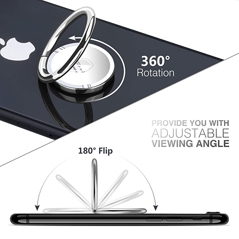 Phone Ring Holder Finger Kickstand -  360&deg; Rotation Metal Ring Phone Stand & Grip for Magnetic Car Mount Compatible with All Smartphones-Sliver