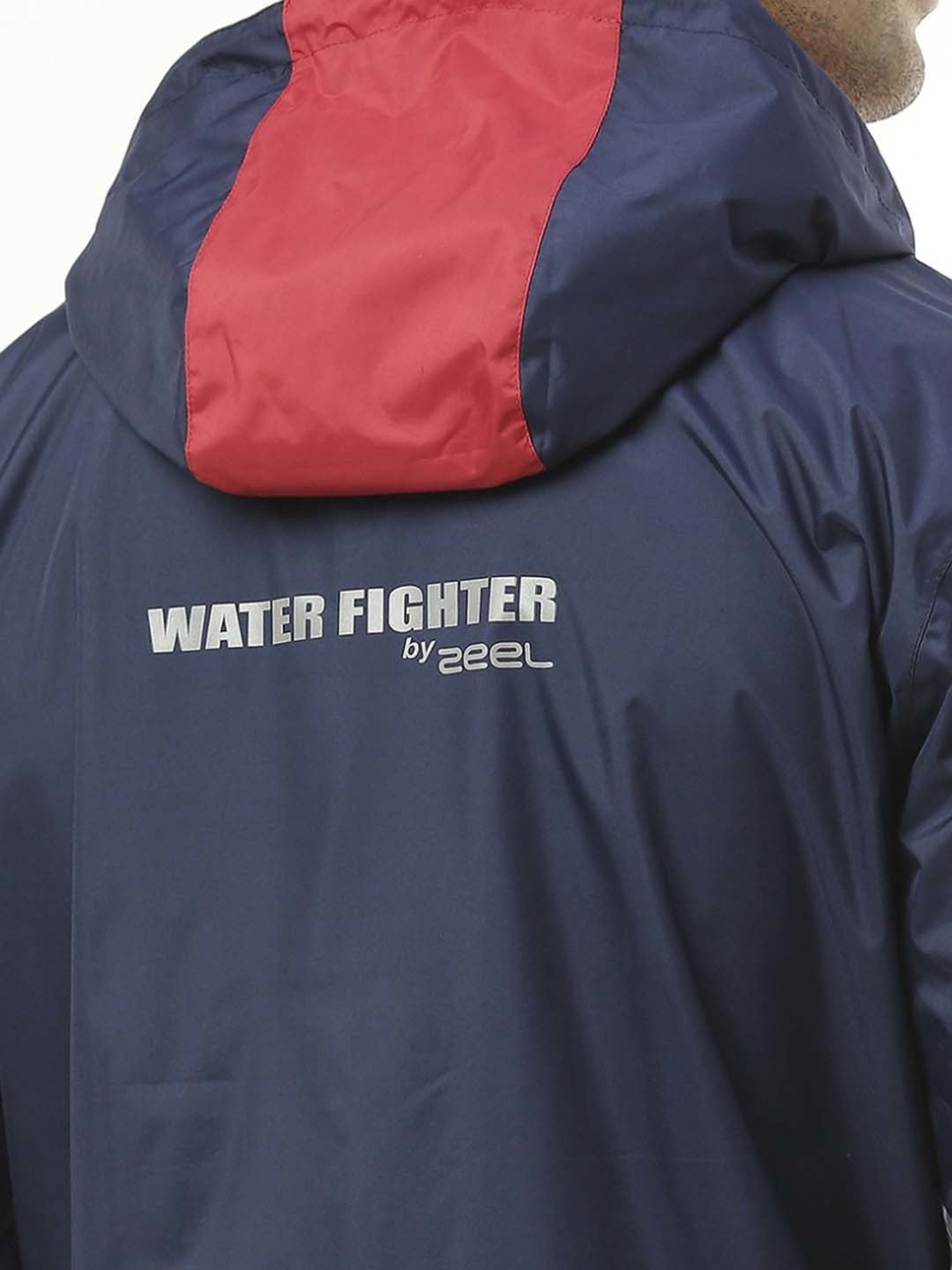 Zeel Navy & Red Colour-Block Rainwear Jacket