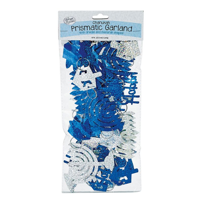 Rite Lite 8' Unlit Holographic Prismatic Hanukkah Garland - Silver/Blue