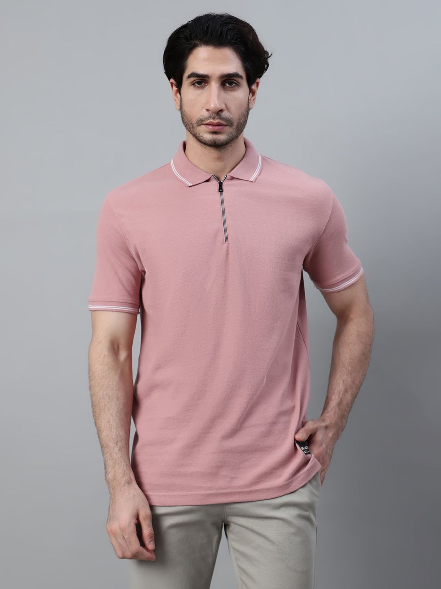 Cantabil Pink Poly Cotton Regular fit Polo T-Shirt