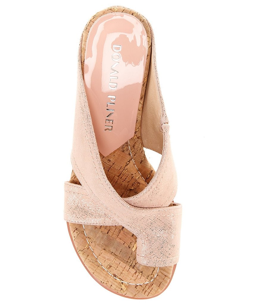 Donald Pliner Candice Metallic Leather Toe Loop Thong Wedge Slides