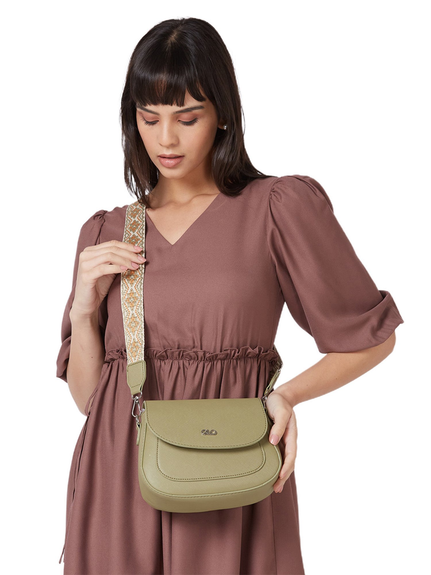 Globus Women Olive Solid Vegan Leather Sling Bag