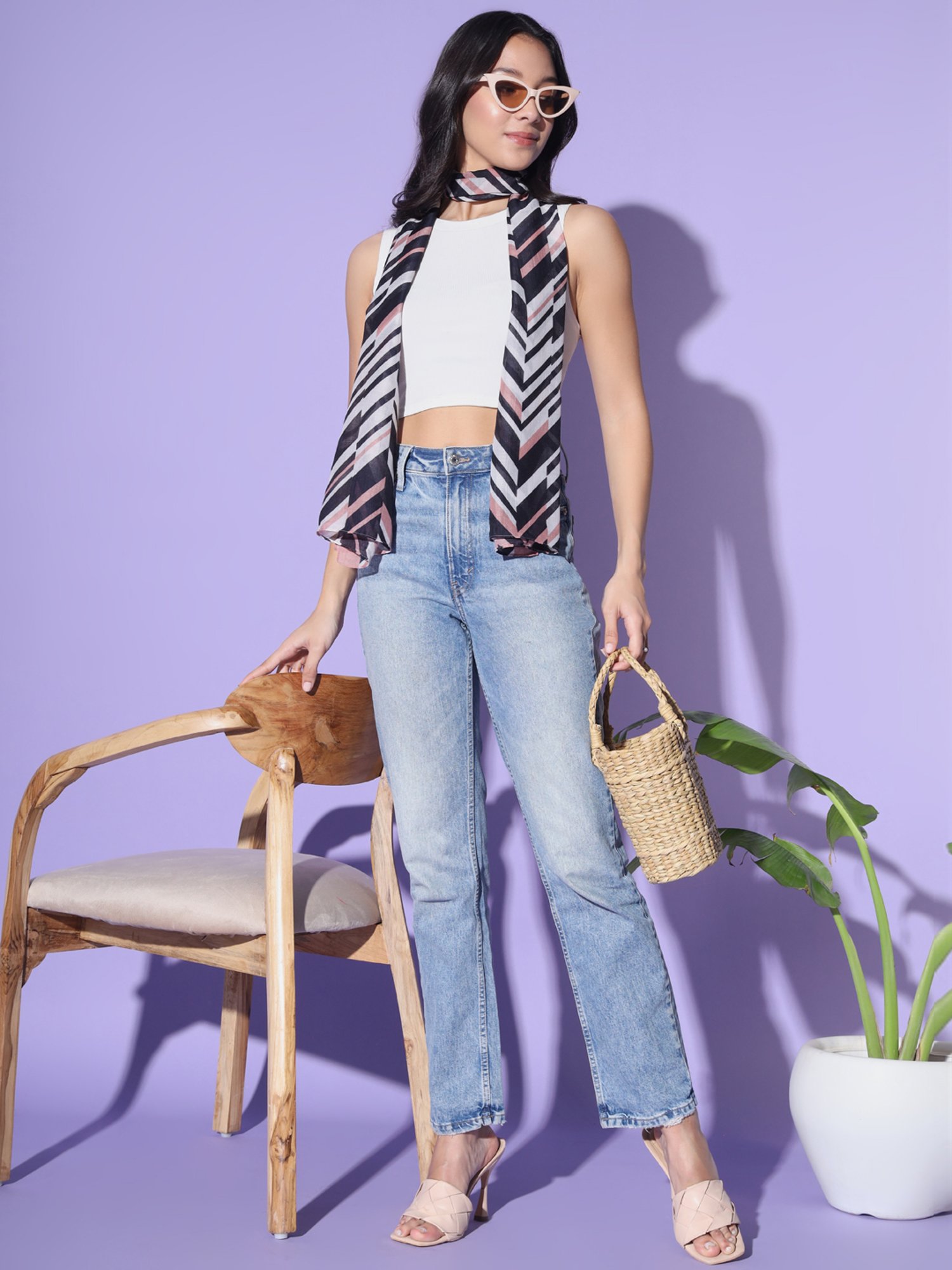 Trend Arrest Peach & White Cotton Printed Scarf