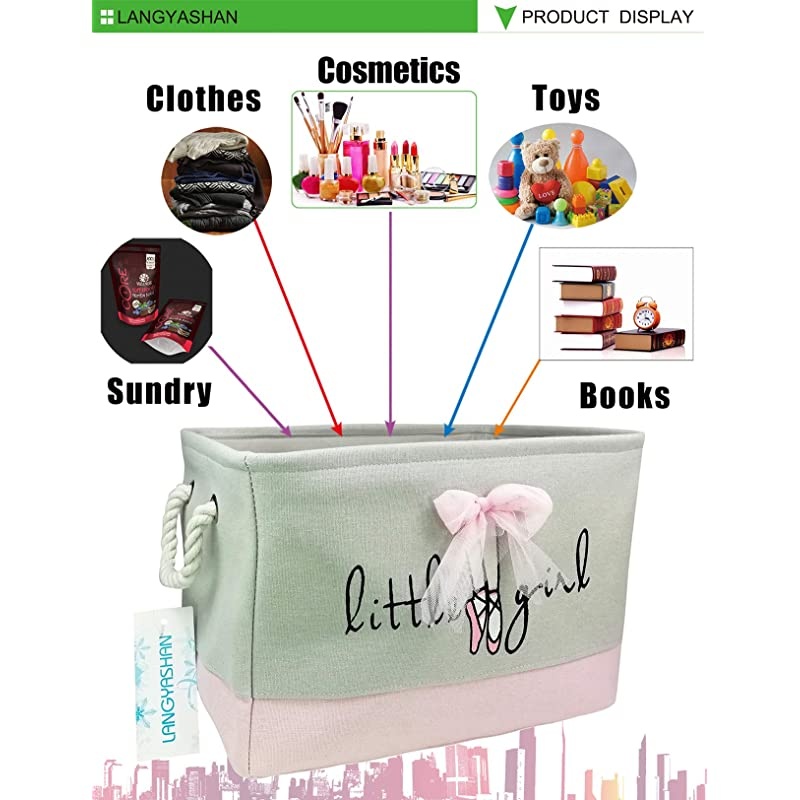 Storage Basket Collapse Canvas Fabric Cartoon Storage Bin with Handles for Organizing HomeKitchenKids ToyOfficeClosetShelf Baskets Rec lace