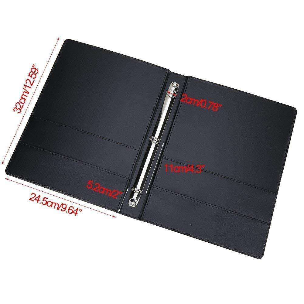 KINGFOM A4 Faux Leather Padfolio Ring Binder Business File Folder Document Holder with Card Holder (3 Ring Binder Black)