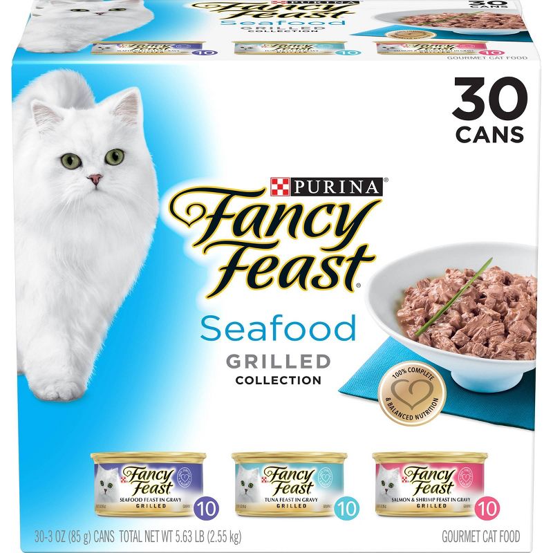 Purina Fancy Feast Seafood Collection Gourmet Wet Cat Food Grilled Collection - 3oz/30ct Variety Pack