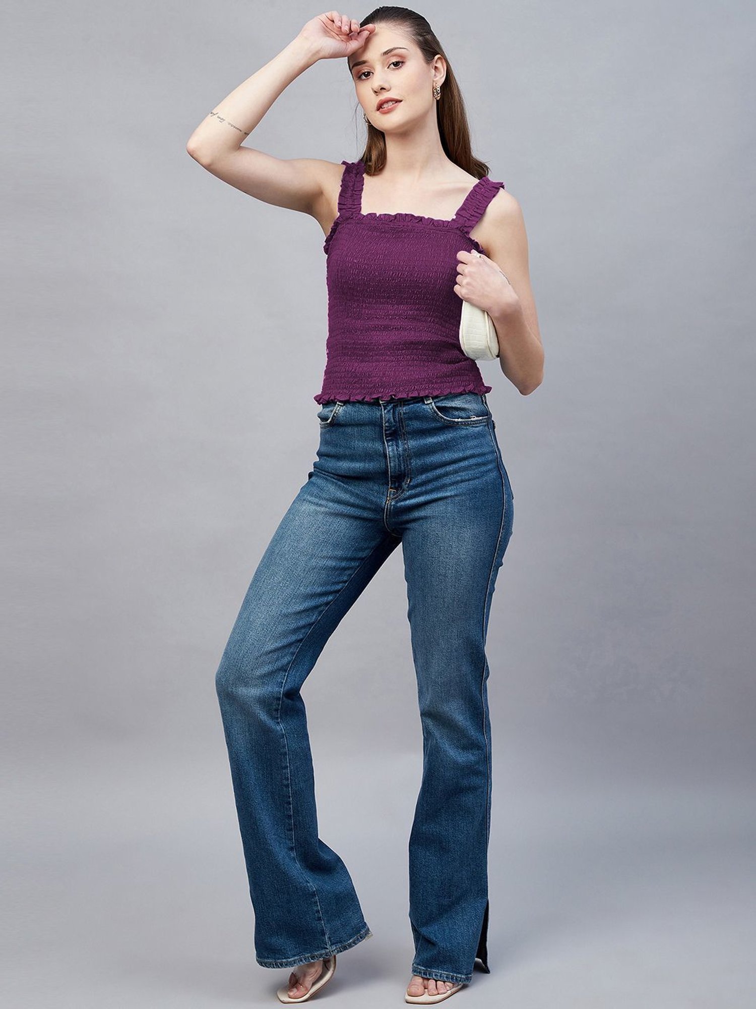 Marie Claire Purple Square Neck Top