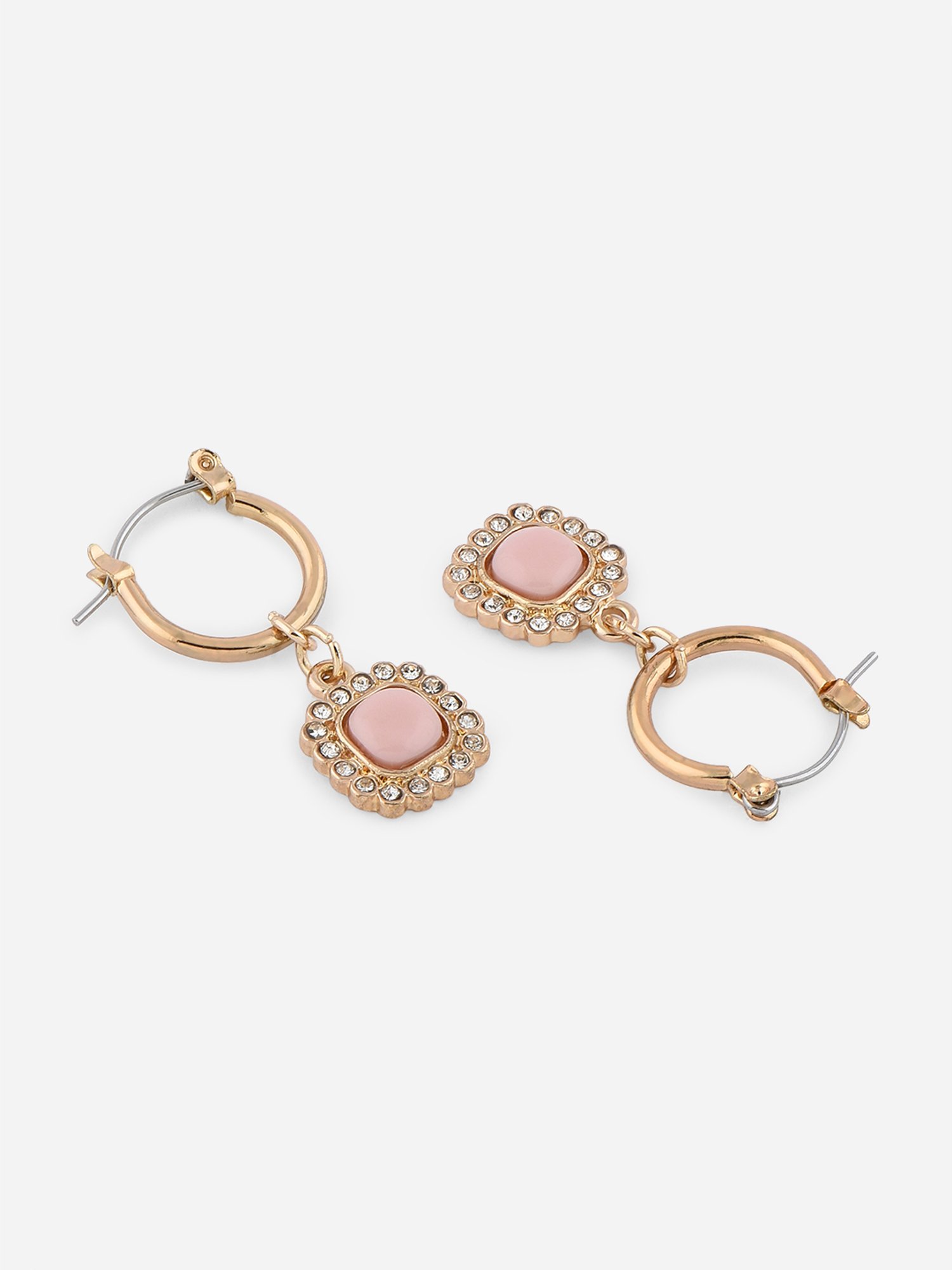 Toniq Pink Gold-Plated Square CZ Stone Studded Drop Earrings for Women