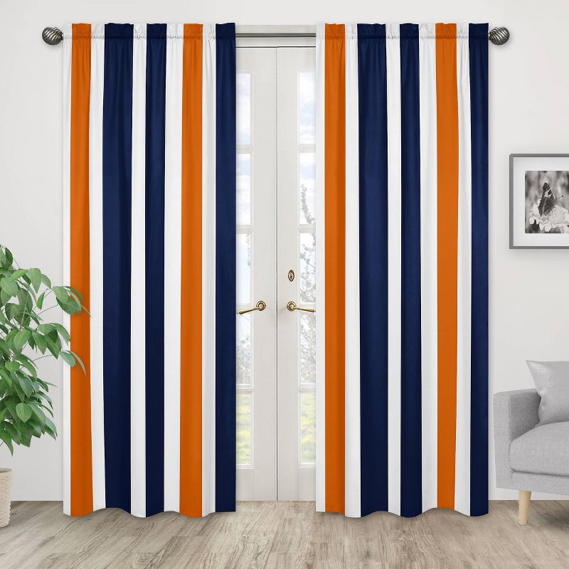 Navy & Orange Stripe Curtain Panels - Sweet Jojo Designs