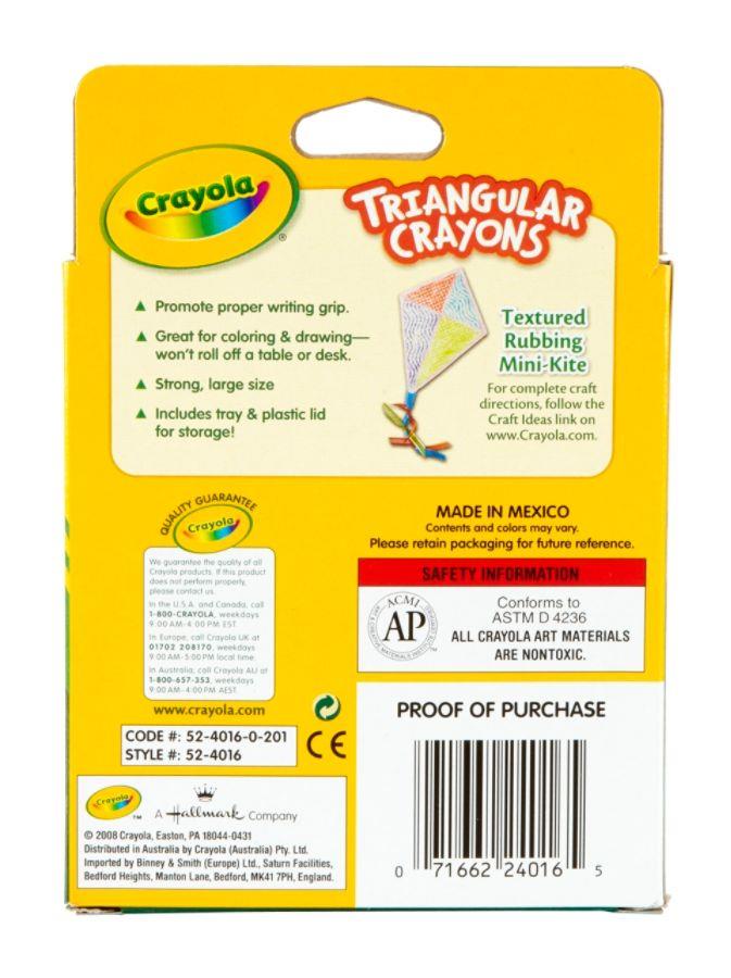 Triangular Crayons, Assorted, 16/Box