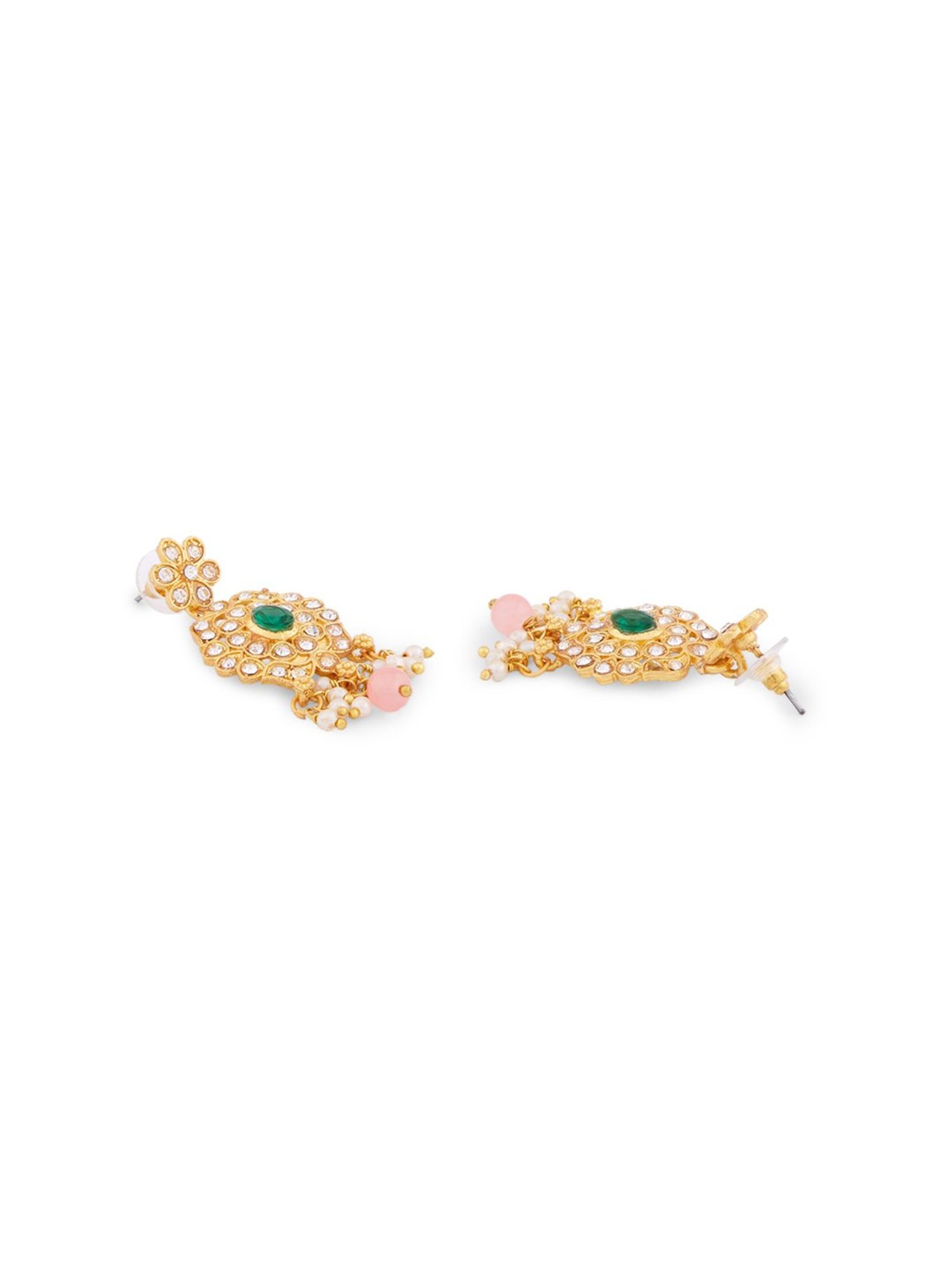 Zaveri Pearls Green & Pink Stones Traditional Choker Necklace Earring & Ring Set-ZPFK13803