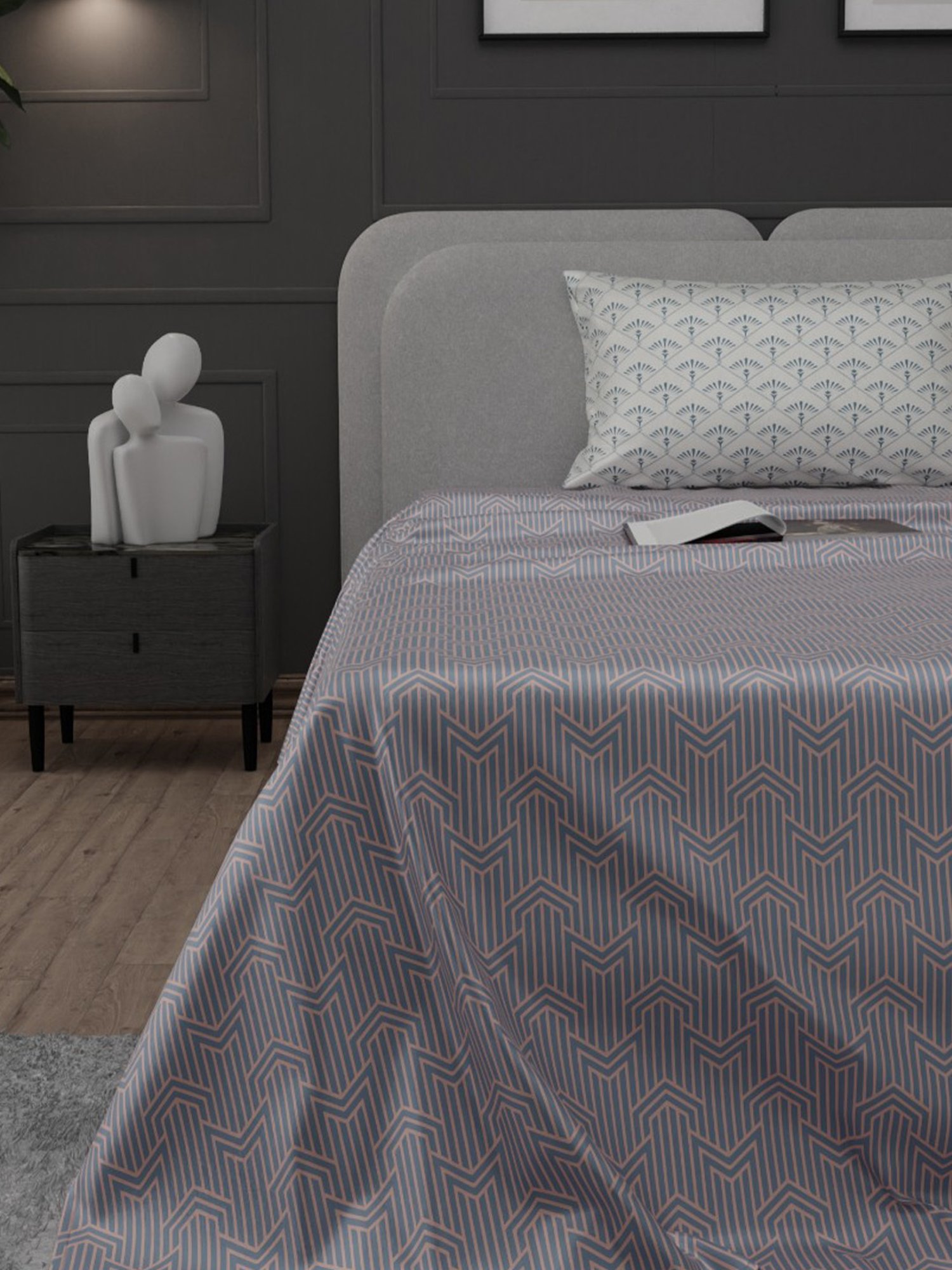 Stoa Paris Elegance Grey Polyester 300 TC Sateen Single Size Bed Sheet With 1 Pillow Cover