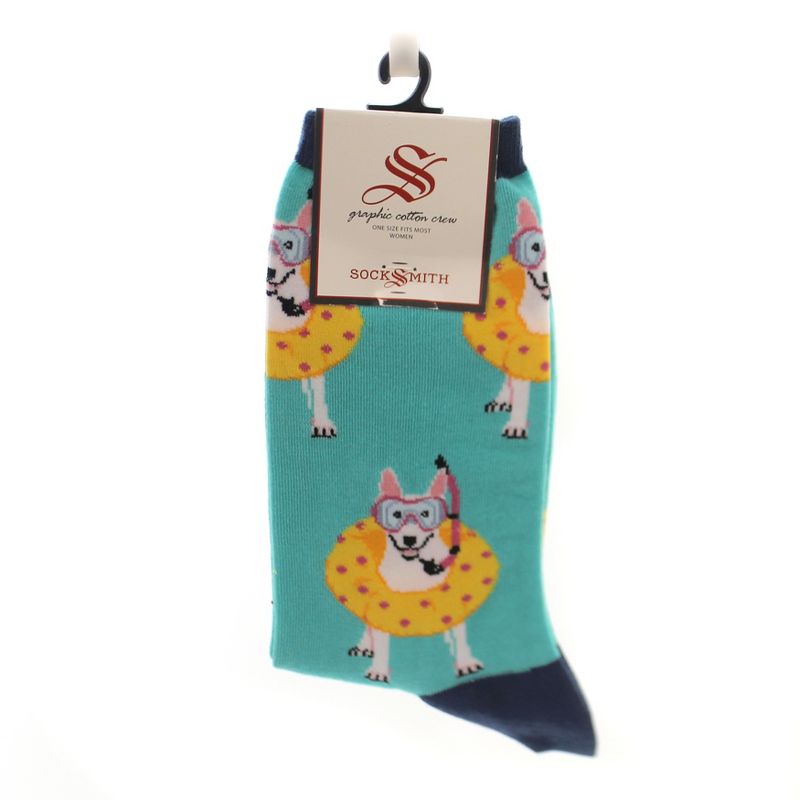 Novelty Socks 9.0" Doggy Paddle Mint Cotton Crew Snorkle Socksmith  -  Socks