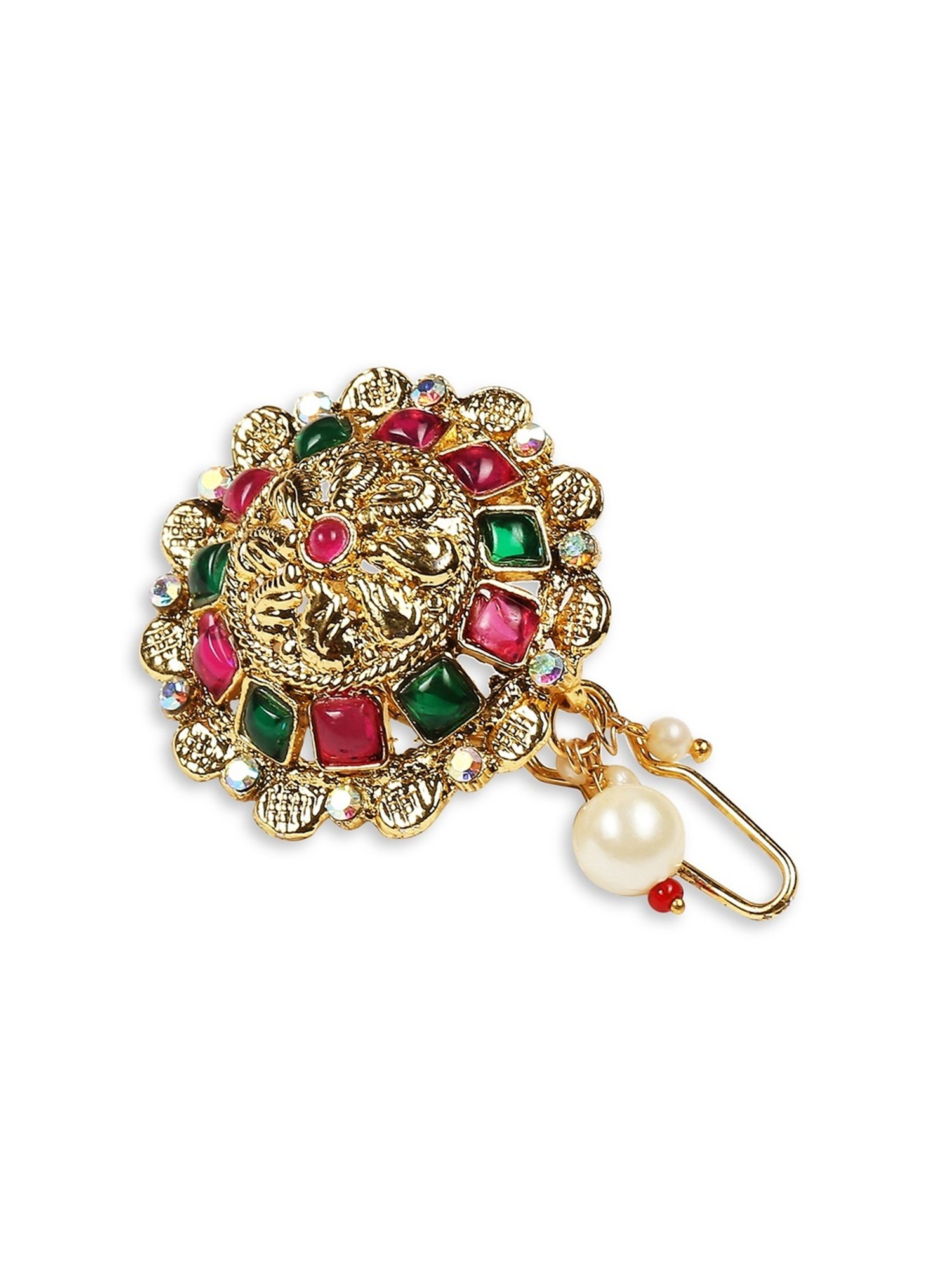OOMPH Red Maroon & Green Stones Ethnic Hair Bun Pin Juda Pin