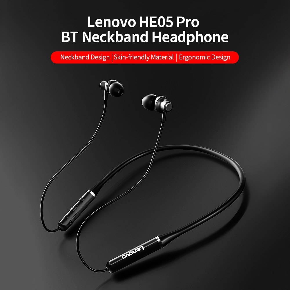 Lenovo HE05 Pro Wireless BT Headphone BT5.0 In-ear Earphone IPX5 Waterproof Sport Earbud with Noise Cancelling Mic Black