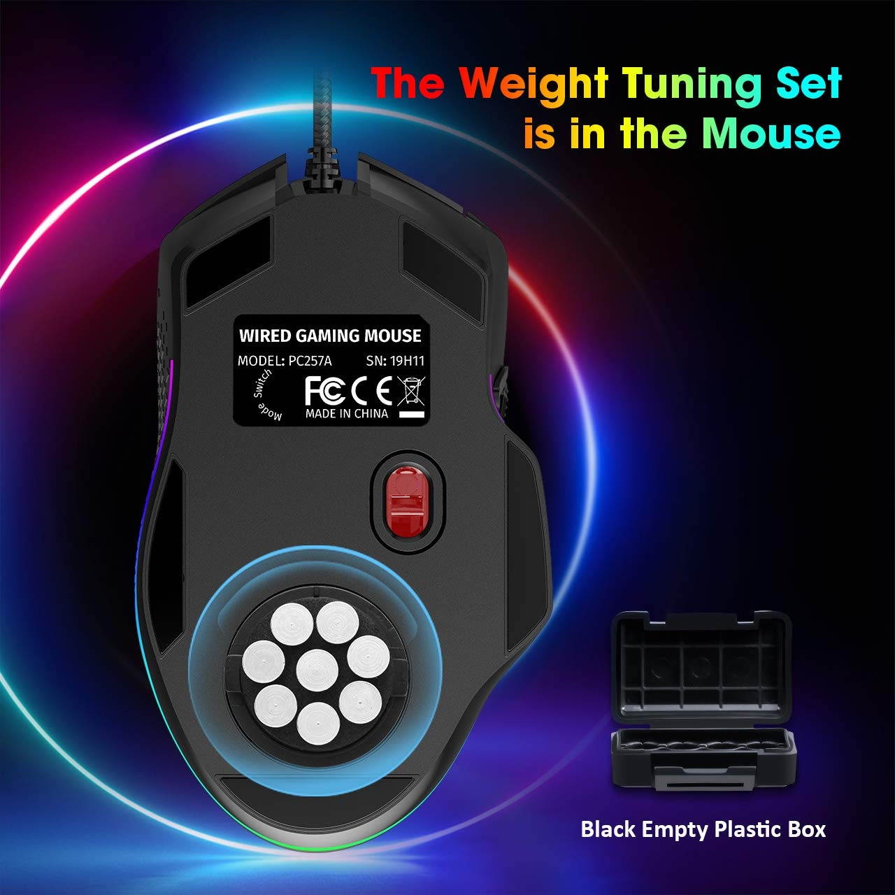 PICTEK RGB Gaming Mouse Wired Mouse Gaming with Weight Tuning Set in the Mouse with 12000 DPI Fire & Sniper Button 10 Programmable Buttons