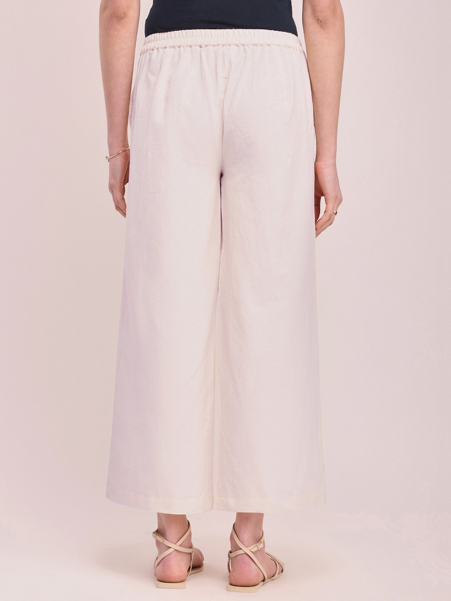 Pink Fort Off-White Cotton Relaxed Fit Palazzos