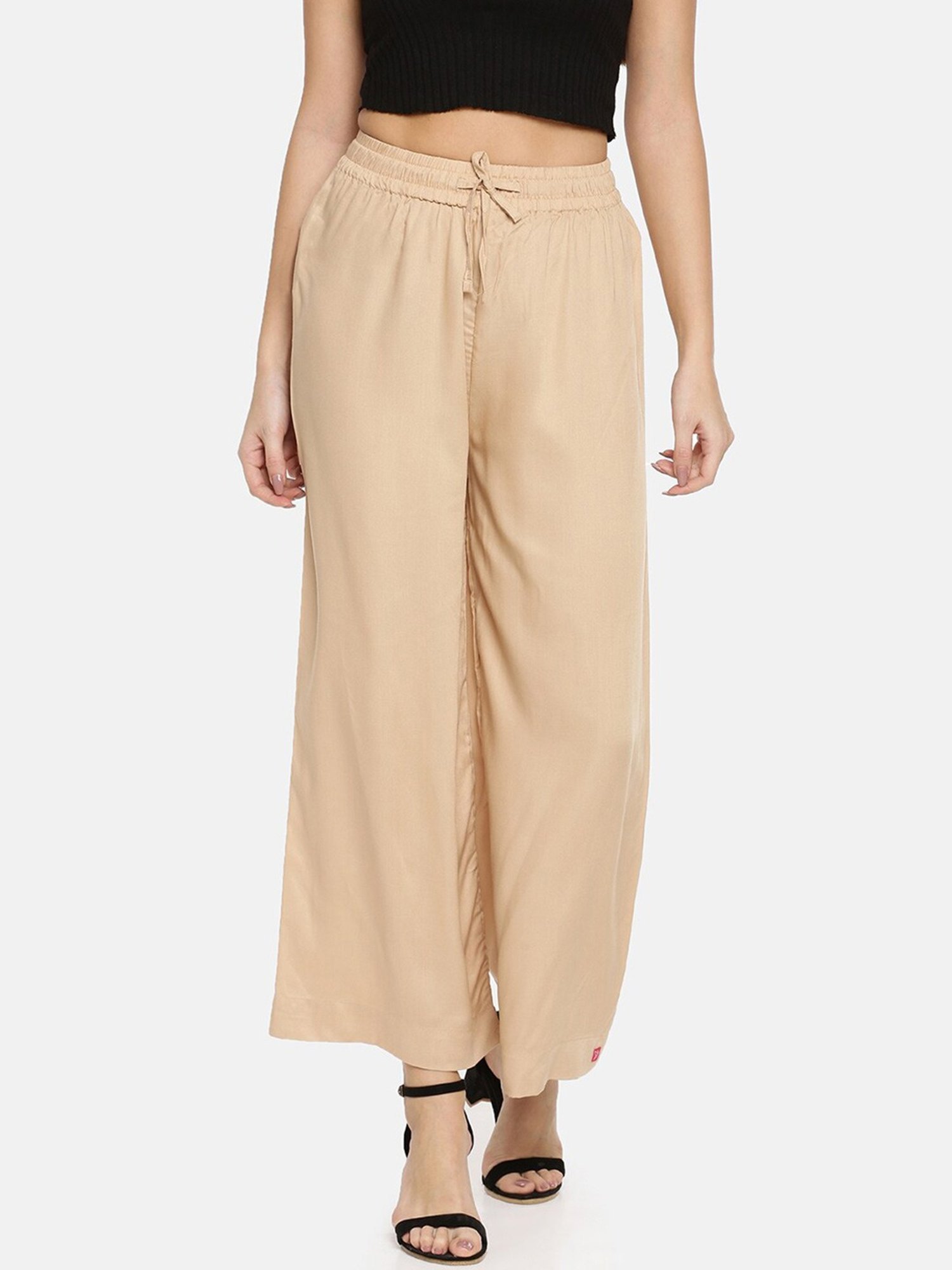 TWIN BIRDS Pink & Beige Mid Rise Palazzos - Pack Of 2