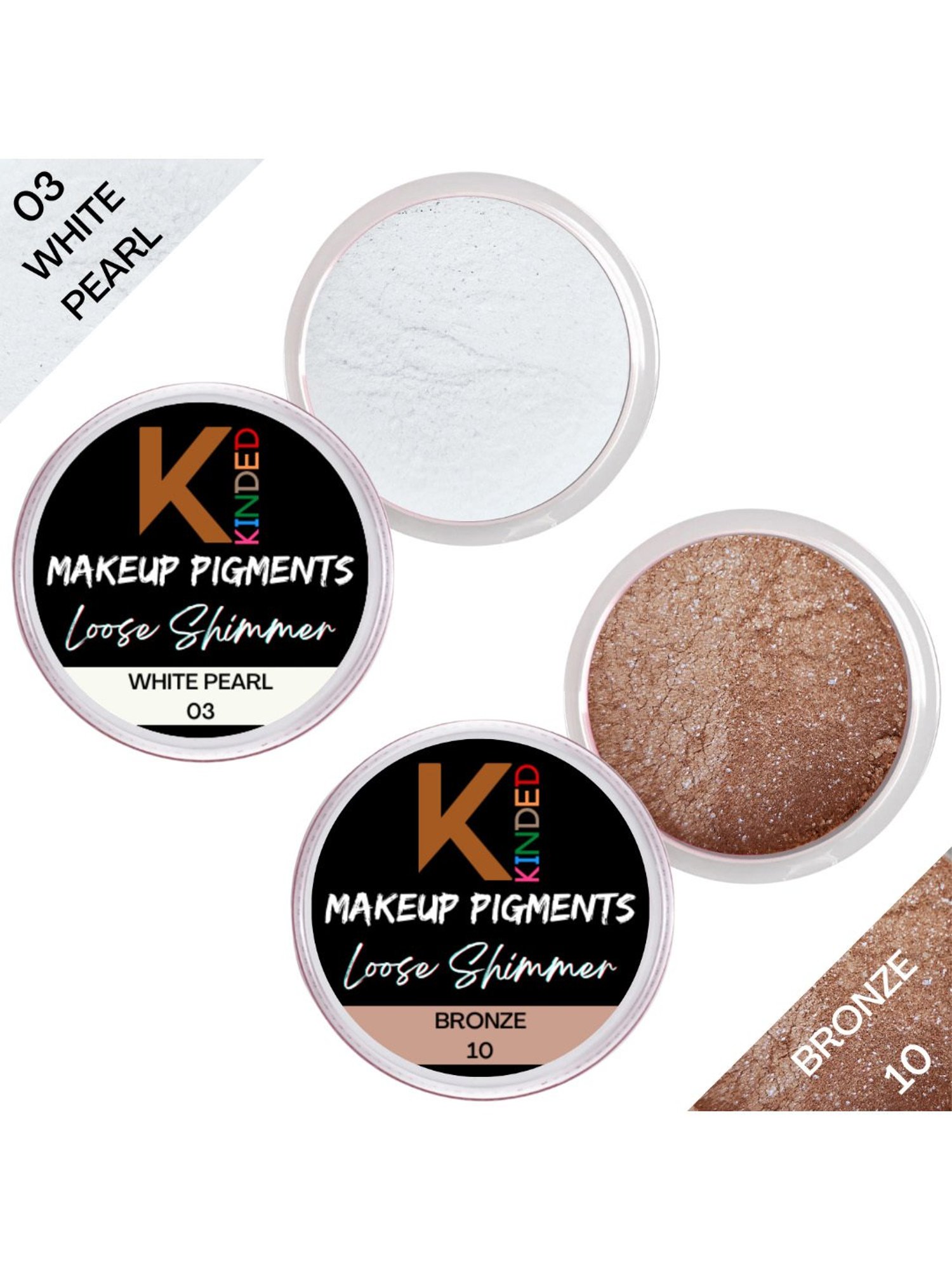 KINDED Makeup Pigments Loose Shimmer Powder Eyeshadow 03 White Pearl & 10 Bronze Combo