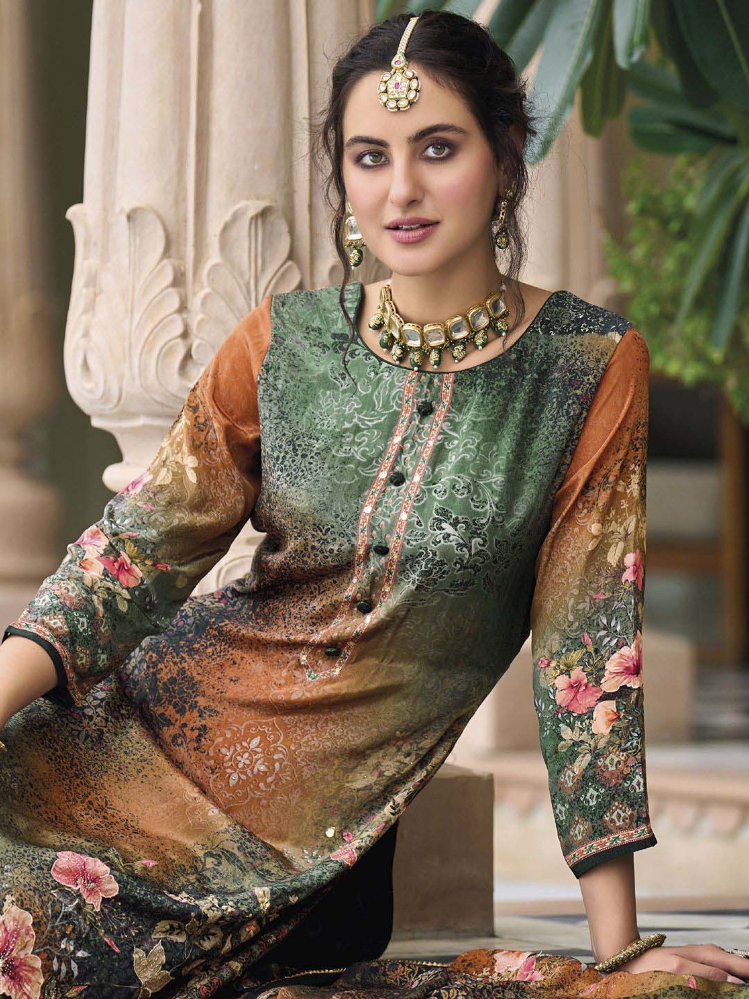 Stylee LIFESTYLE Green Printed Unstitched Dress Material