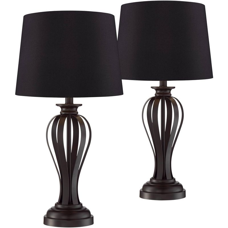 Regency Hill Freddie Bronze Metal Black Shade Table Lamps Set of 2