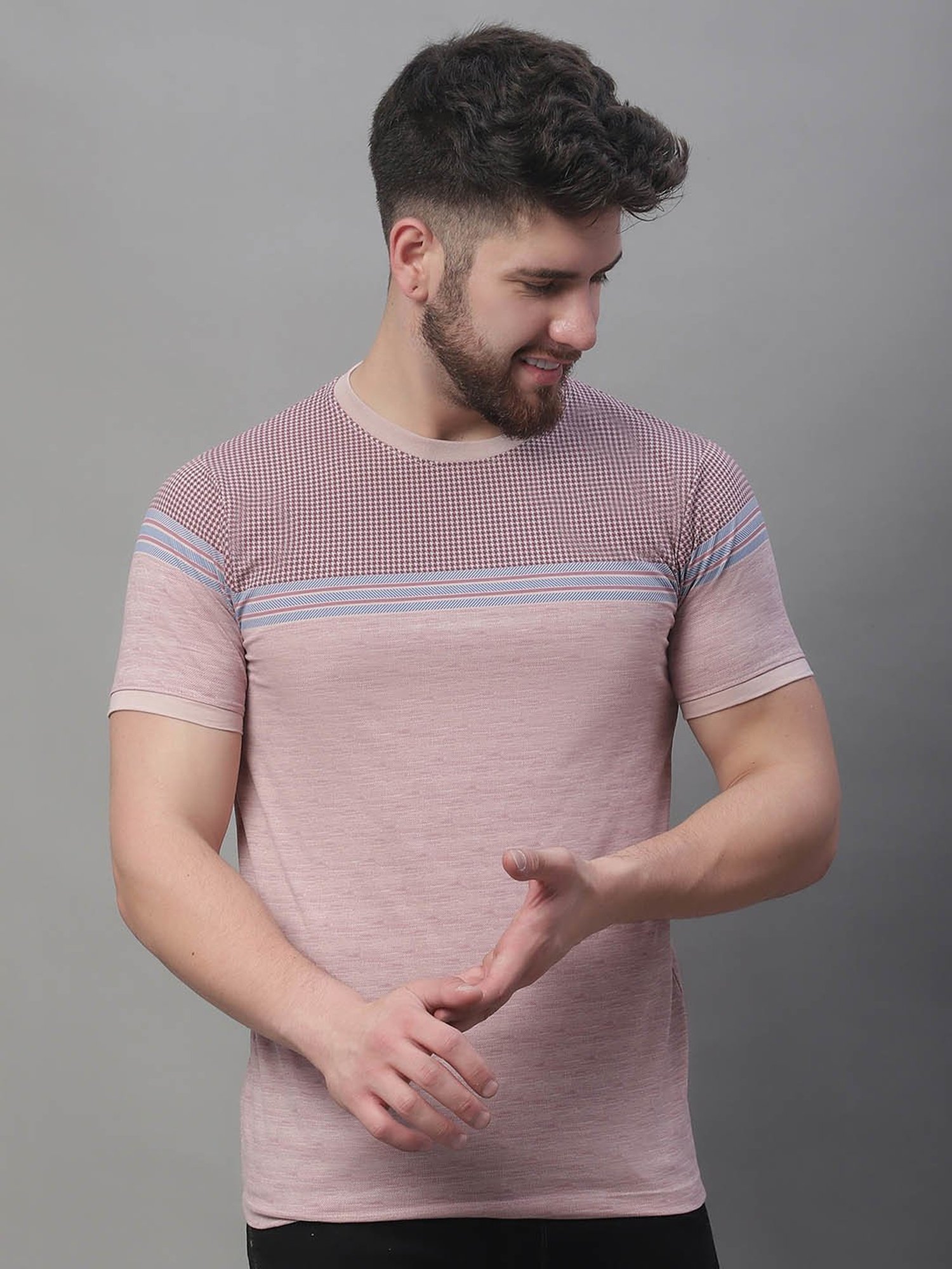 Venitian- Forbidden Clothing Light Purple Slim Fit Self Design T-Shirt