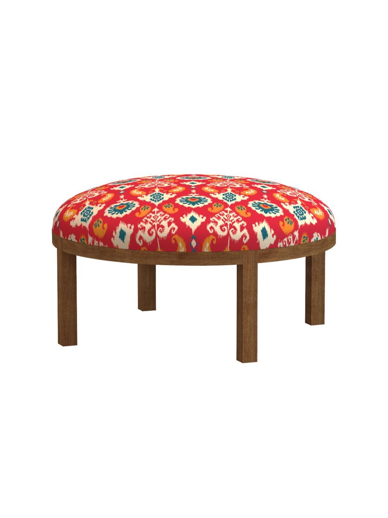 Chumbak Bohemian Ikat Red Sheesham Wood Ottoman