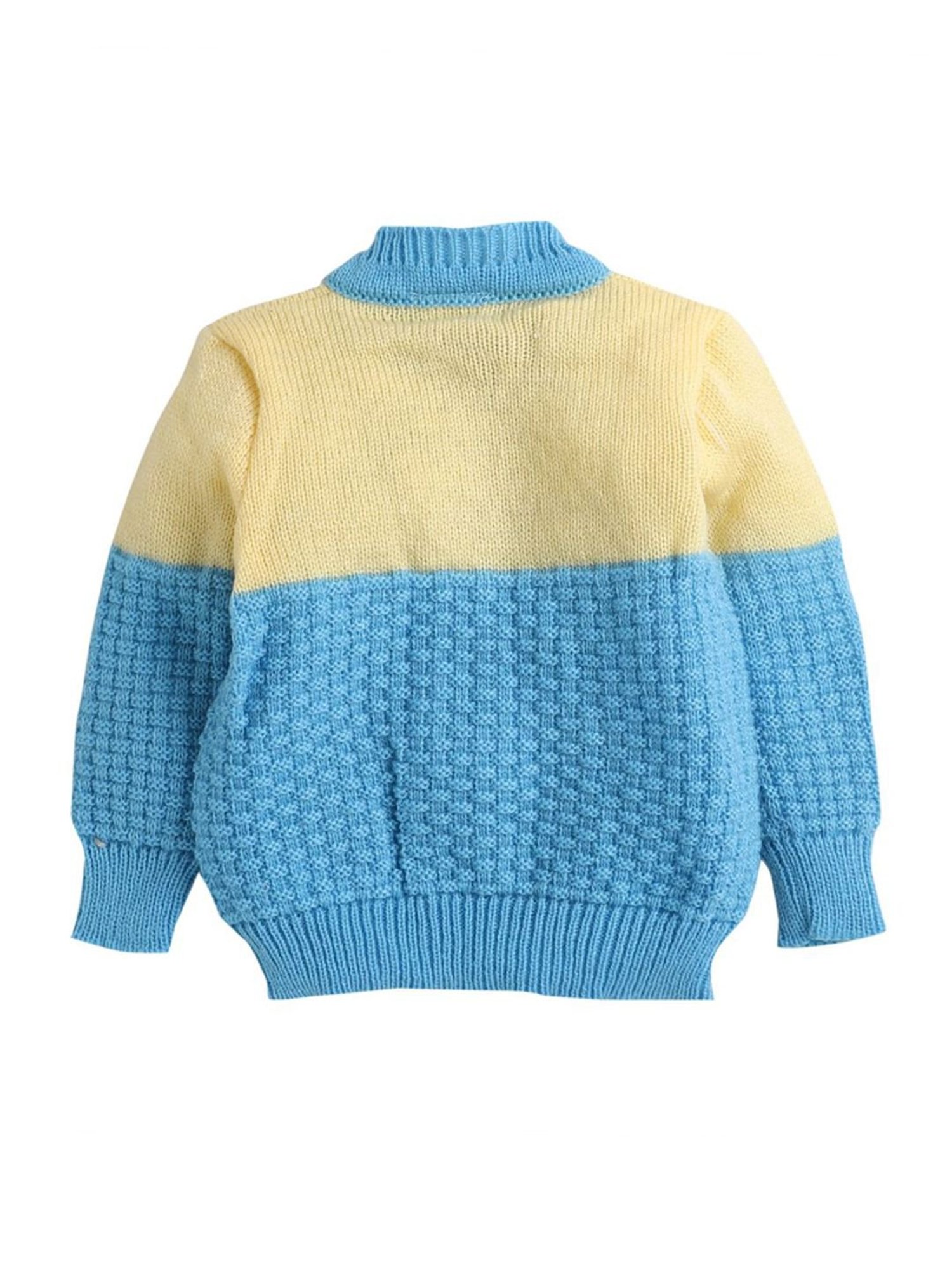 Little Angels Kids Blue & Beige Color Block Full Sleeves Sweater Set