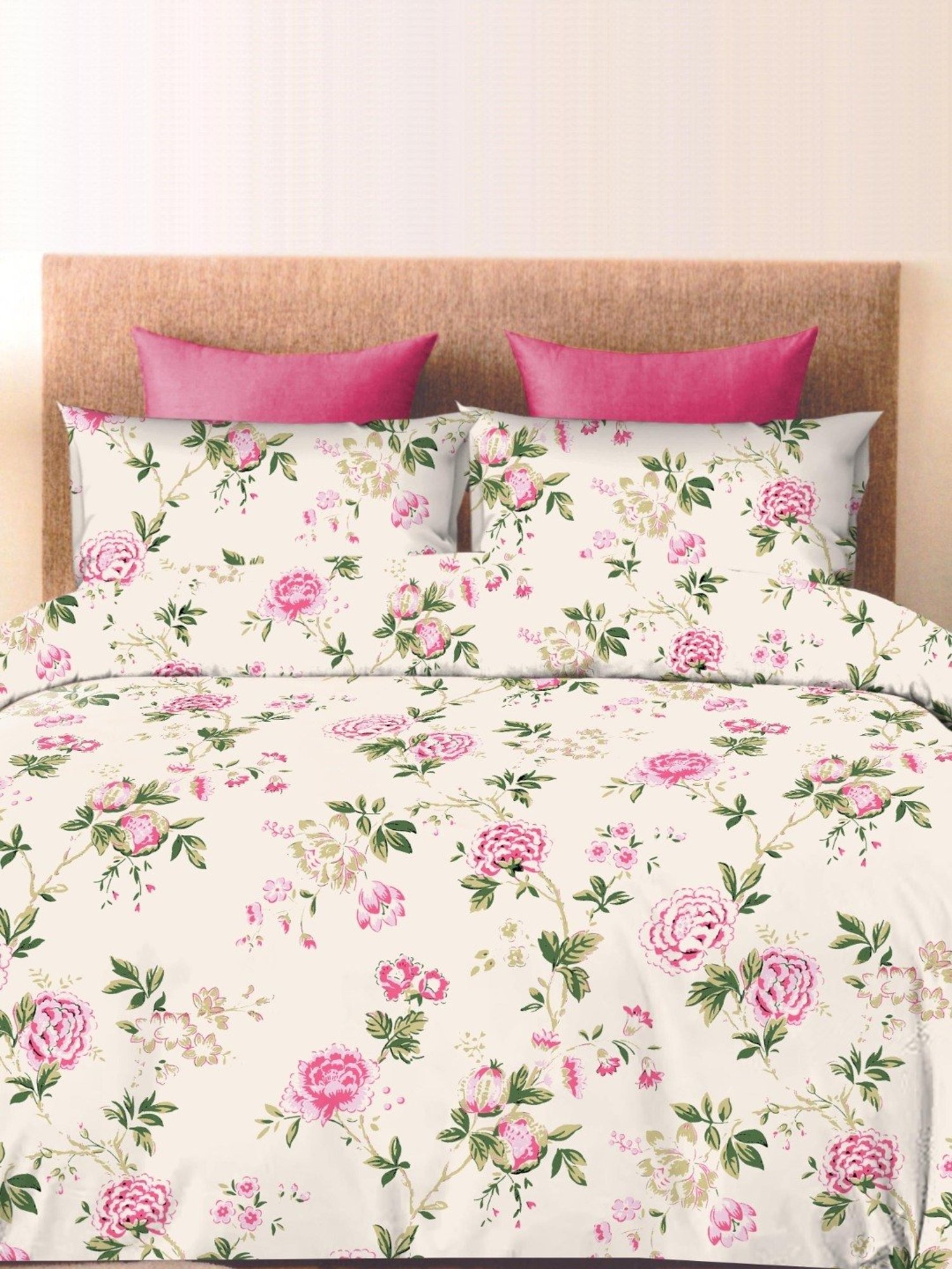 Ariana Tuscany Floral Pink 300 TC Cotton Super king Bedsheet with 2 Pillow Covers