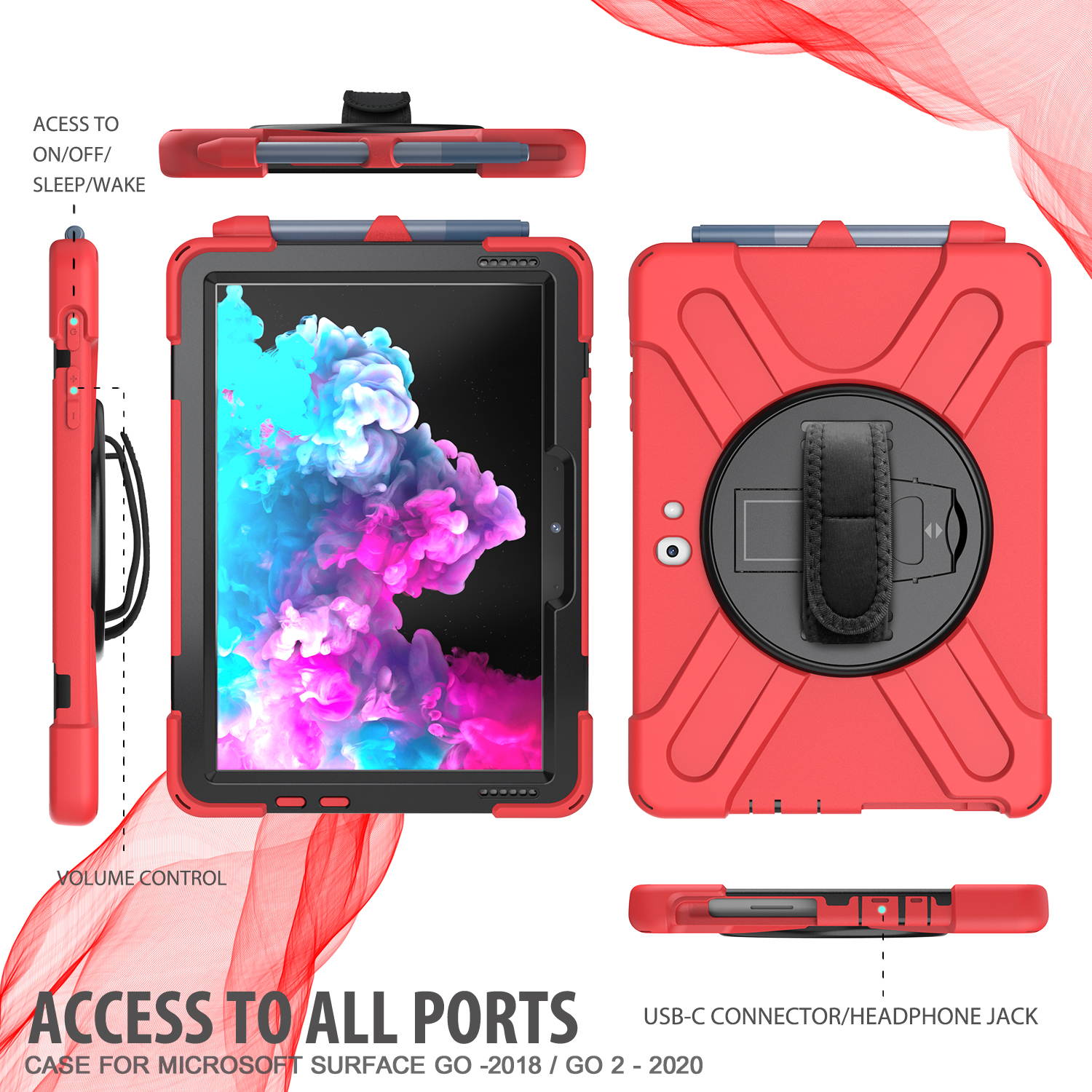 Case for Microsoft Surface Go 2 10.5 inch 2020 / Surface Go 10 inch 2018 with with Pen Holder, Hand Strap & Shoulder Strap Shockproof Protective Stand Cover