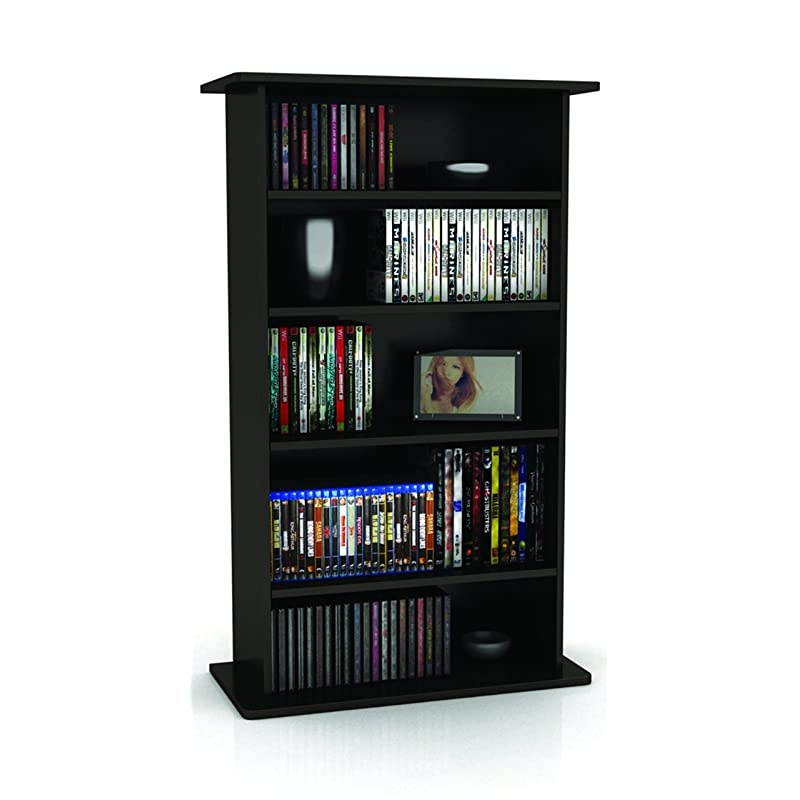 Drawbridge Media Storage Cabinet - Store & Organize A Mix of Media 240Cds, 108DVDs Or 132 Blue-Ray/Video Games, Adjustable Shelves, PN37935726 in Black