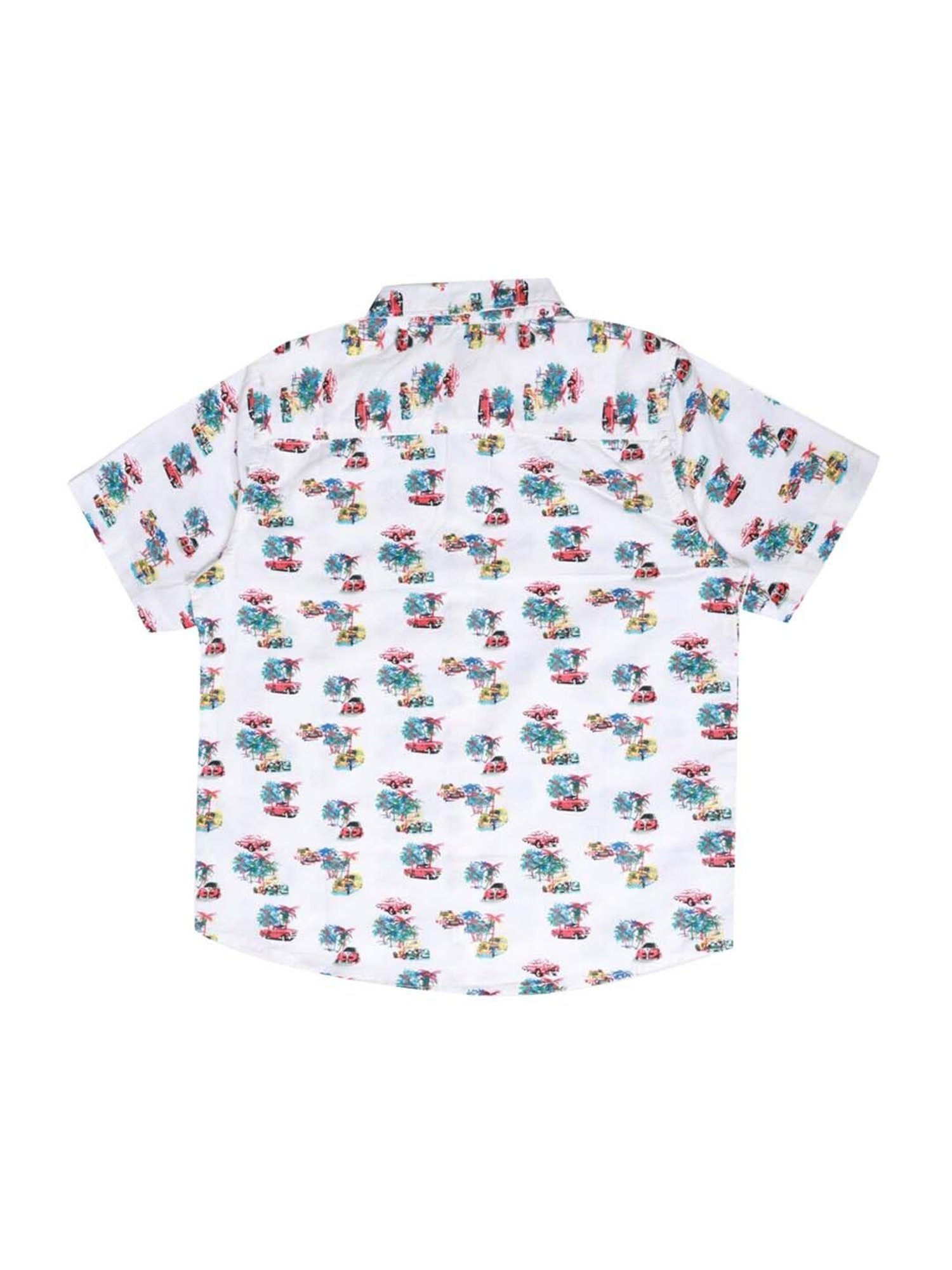 Manet Boys White Cotton Printed Shirt