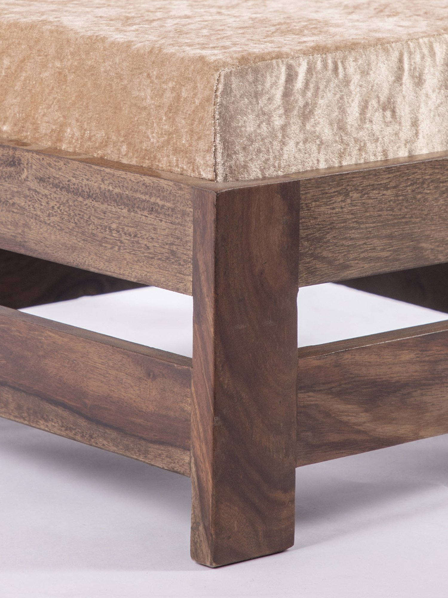 Chumbak French Sahara Solid Mustard Yellow Wood Ottoman