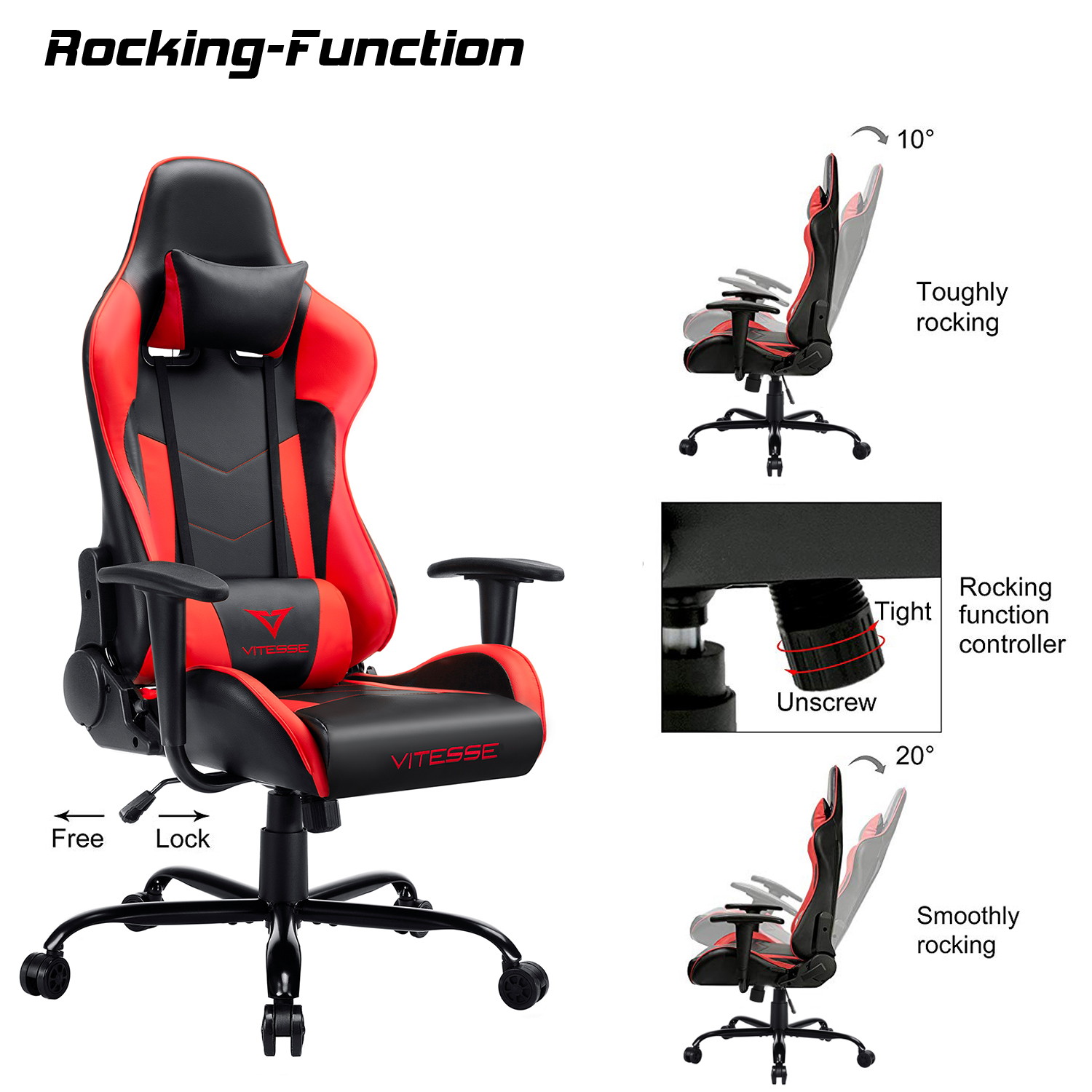 Vitesse Gaming Office Chair with Carbon Fiber Design, High Back Racing Style Seat, Swivel, Lumbar Support and Headrest(Red)