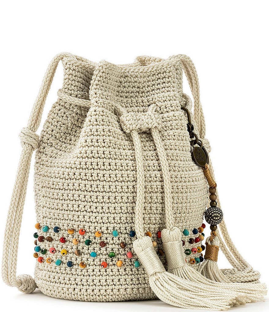 The Sak Sayulita Beaded Crochet Mini Drawstring Bag