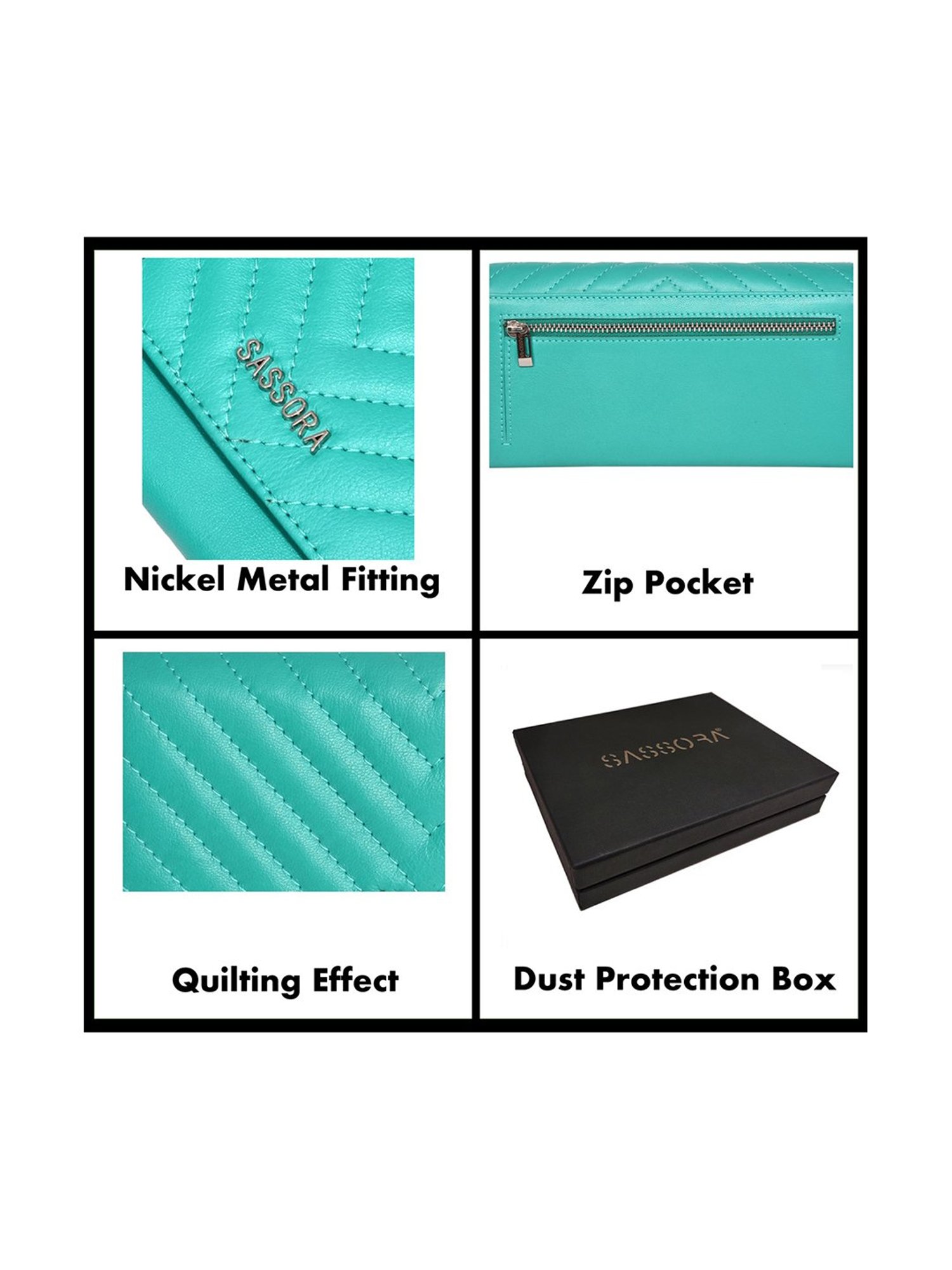 SASSORA Blue Quilted Rfid Wallet for Women