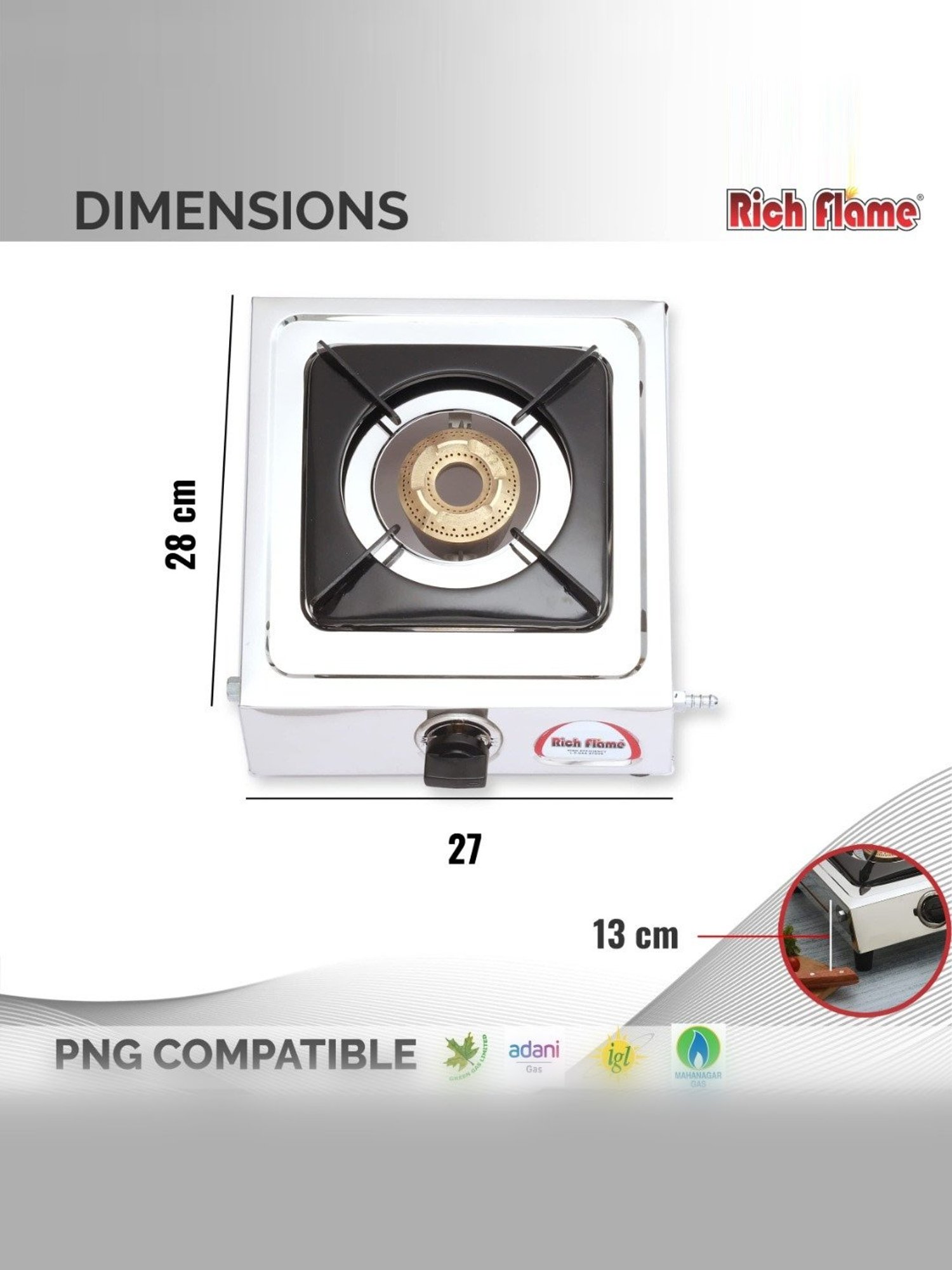 RICHFLAME Gas Stove with Single Burner ( Silver )