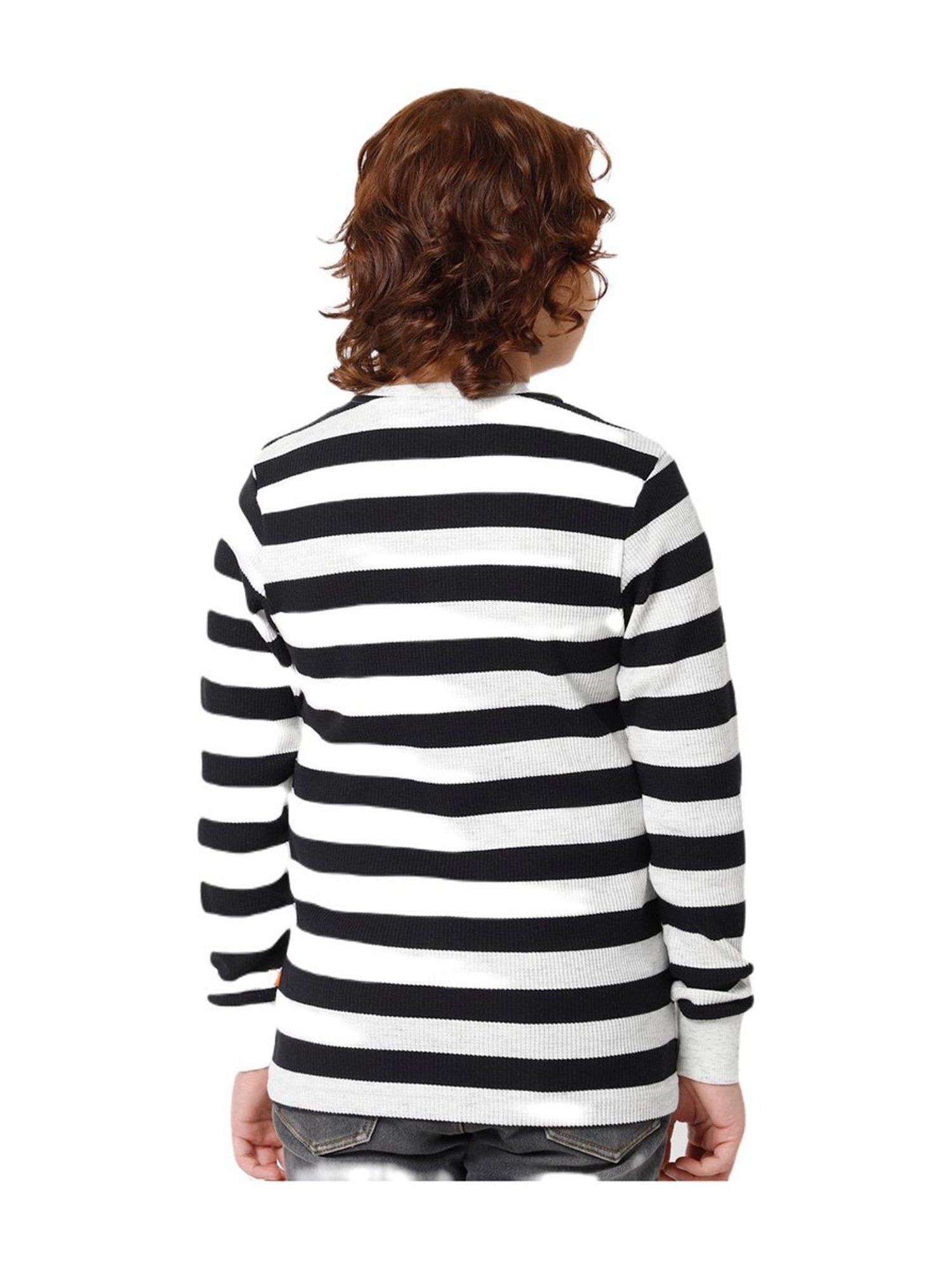 Proteens Boys Black & White Striped Full Sleeves T-Shirt