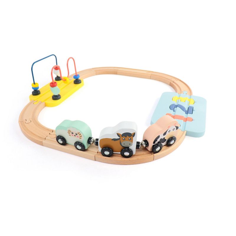 Leo & Friends Wooden Railway 123 Puzzle and Bead Set 18-Pieces