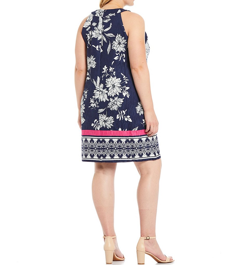 Jessica Howard Plus Size Floral Halter Neck Sleeveless Shift Dress