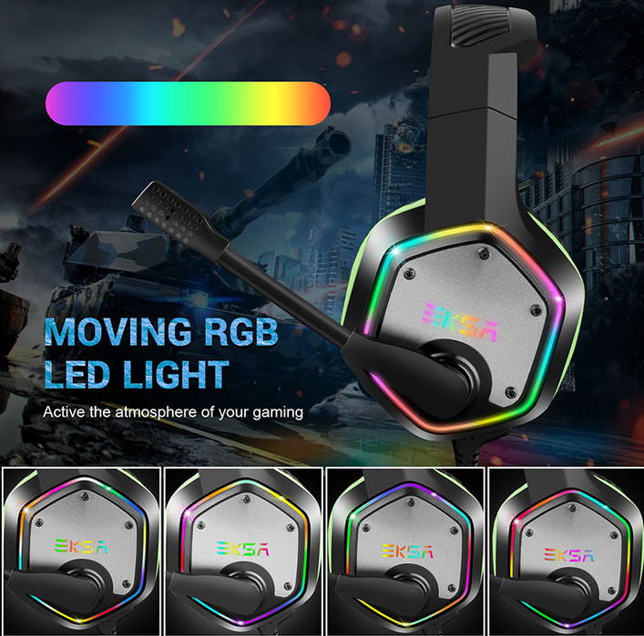 EKSA 7.1 Channel Stereo Sound PUBG Head-mounted USB Gaming Headset LED Light Effect Wired Headphones 120&deg; Free Rotation Desktop Computer Game Headset