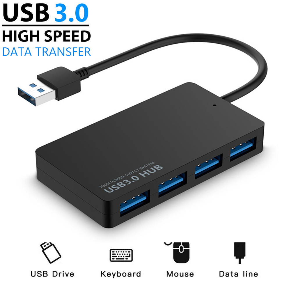 4-Port USB 3.0 Hub, USB Ultra Slim Data Hub Adapter, Compatible for MacBook Air, Mac Mini, iMac Pro, Microsoft Surface, Ultrabooks,PC, Laptop and Other USB Devices, USB Splitter(Black)